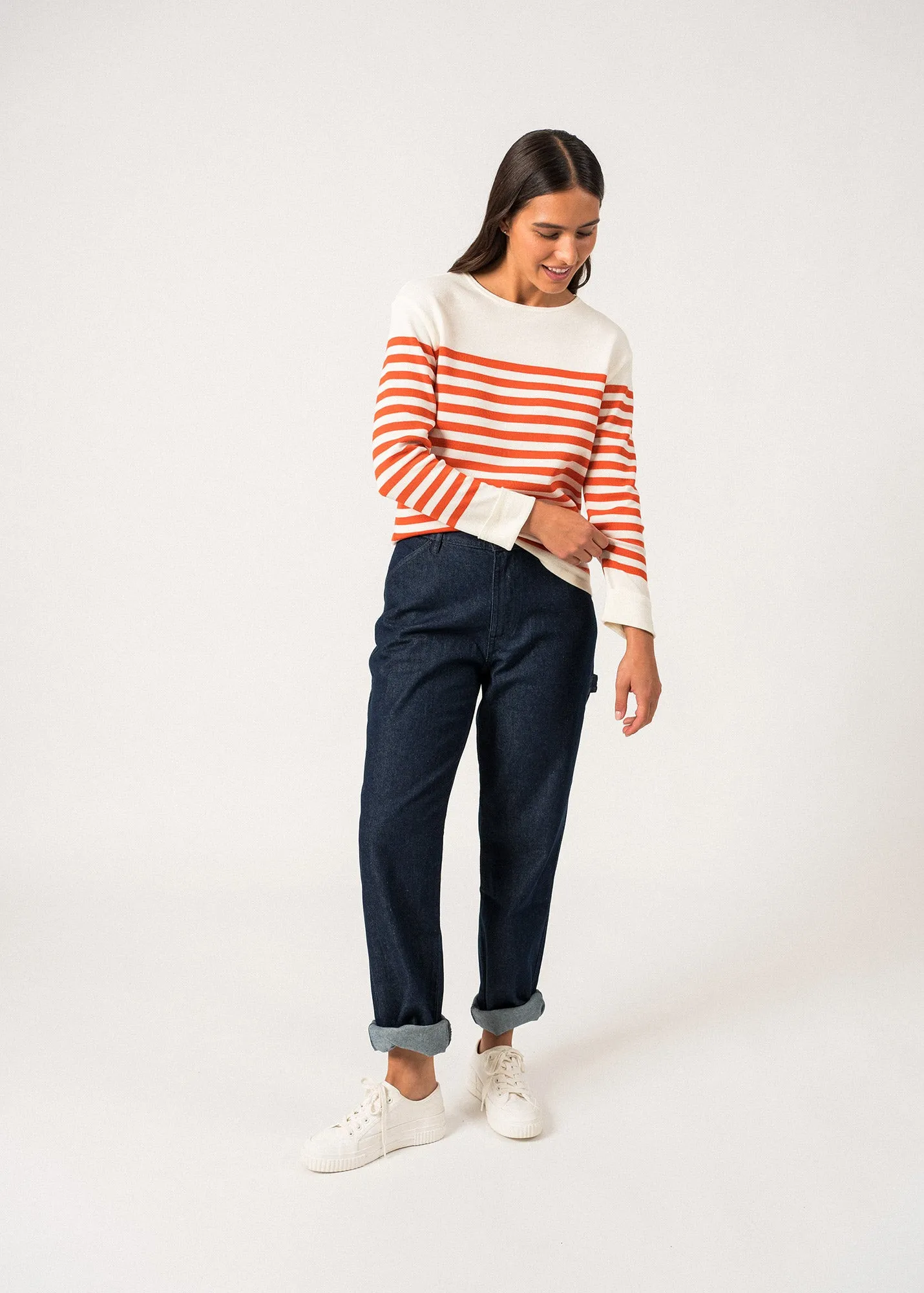 ECRINS - Striped Sweater in Soft Wool for Women (IVORY / ORANGE)