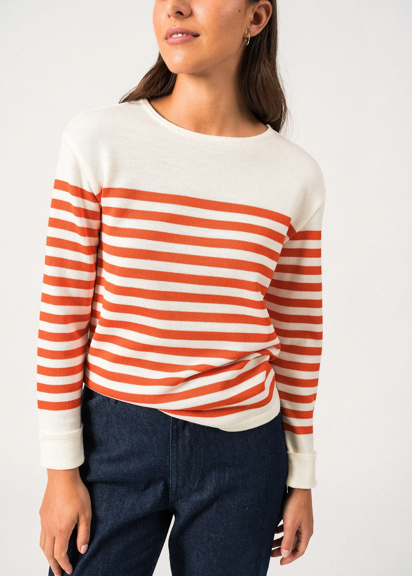 ECRINS - Striped Sweater in Soft Wool for Women (IVORY / ORANGE)