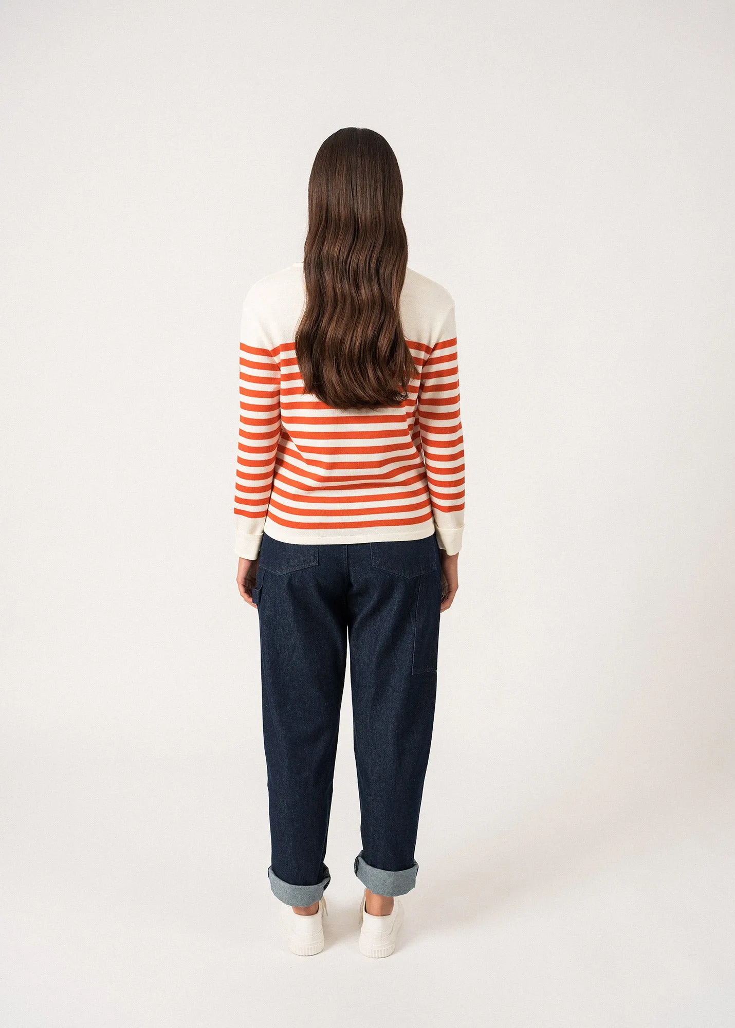 ECRINS - Striped Sweater in Soft Wool for Women (IVORY / ORANGE)