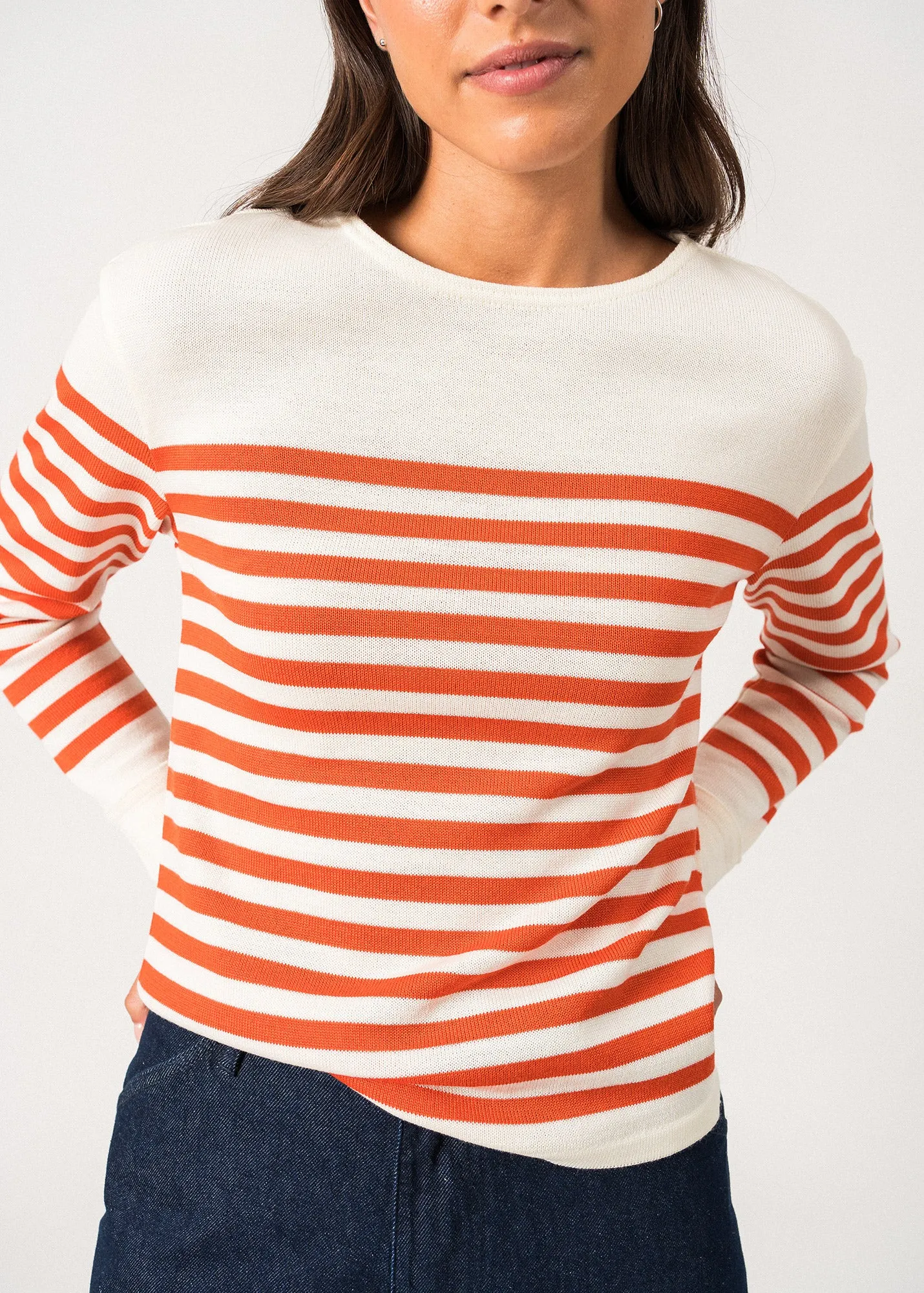 ECRINS - Striped Sweater in Soft Wool for Women (IVORY / ORANGE)