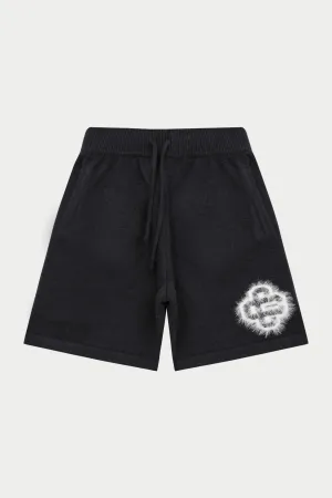 FLUFFY EMBLEM KNITTED SHORTS - BLACK
