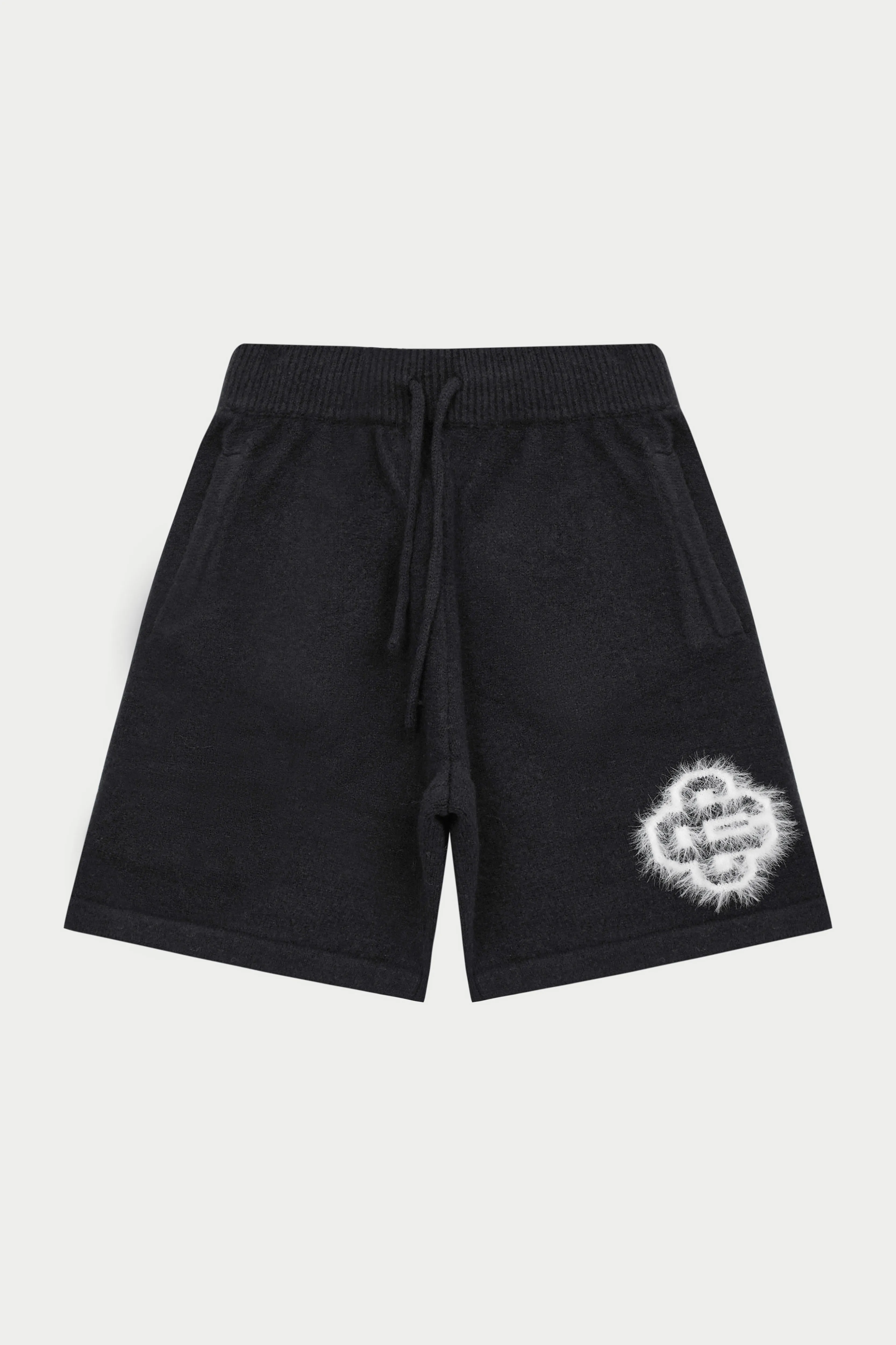 FLUFFY EMBLEM KNITTED SHORTS - BLACK