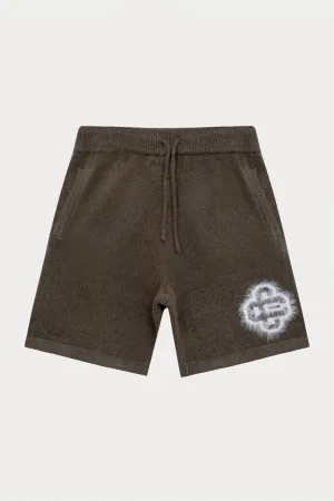 FLUFFY EMBLEM KNITTED SHORTS - BROWN