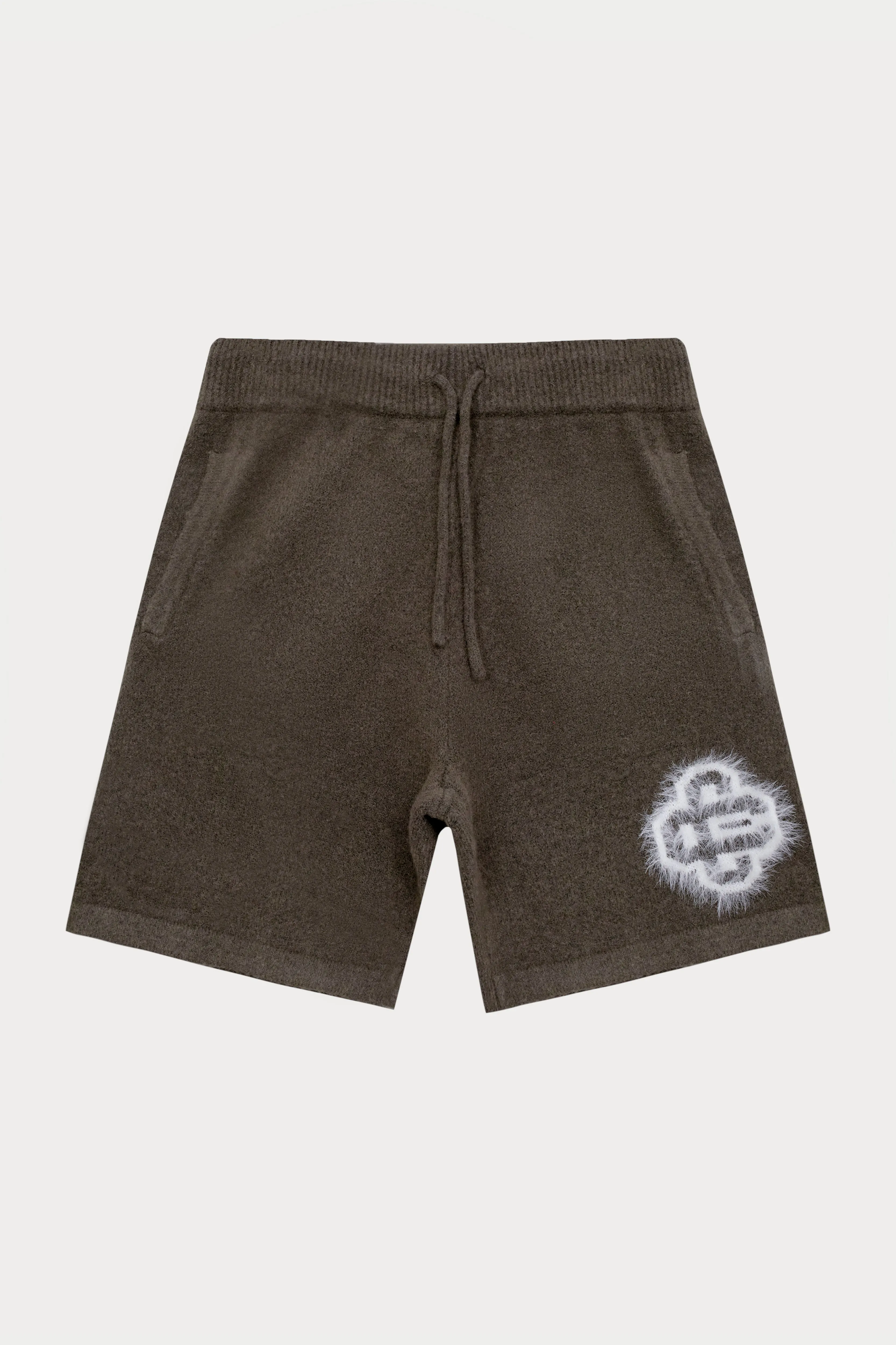 FLUFFY EMBLEM KNITTED SHORTS - BROWN
