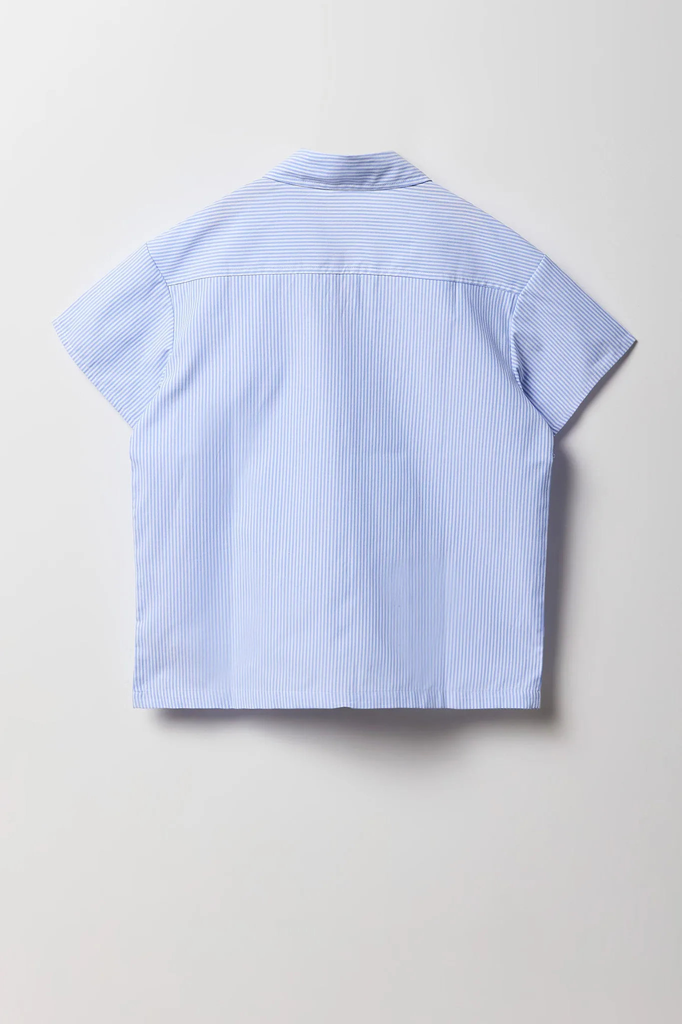 Girls Oversized Striped Button-Up Short Sleeve Top