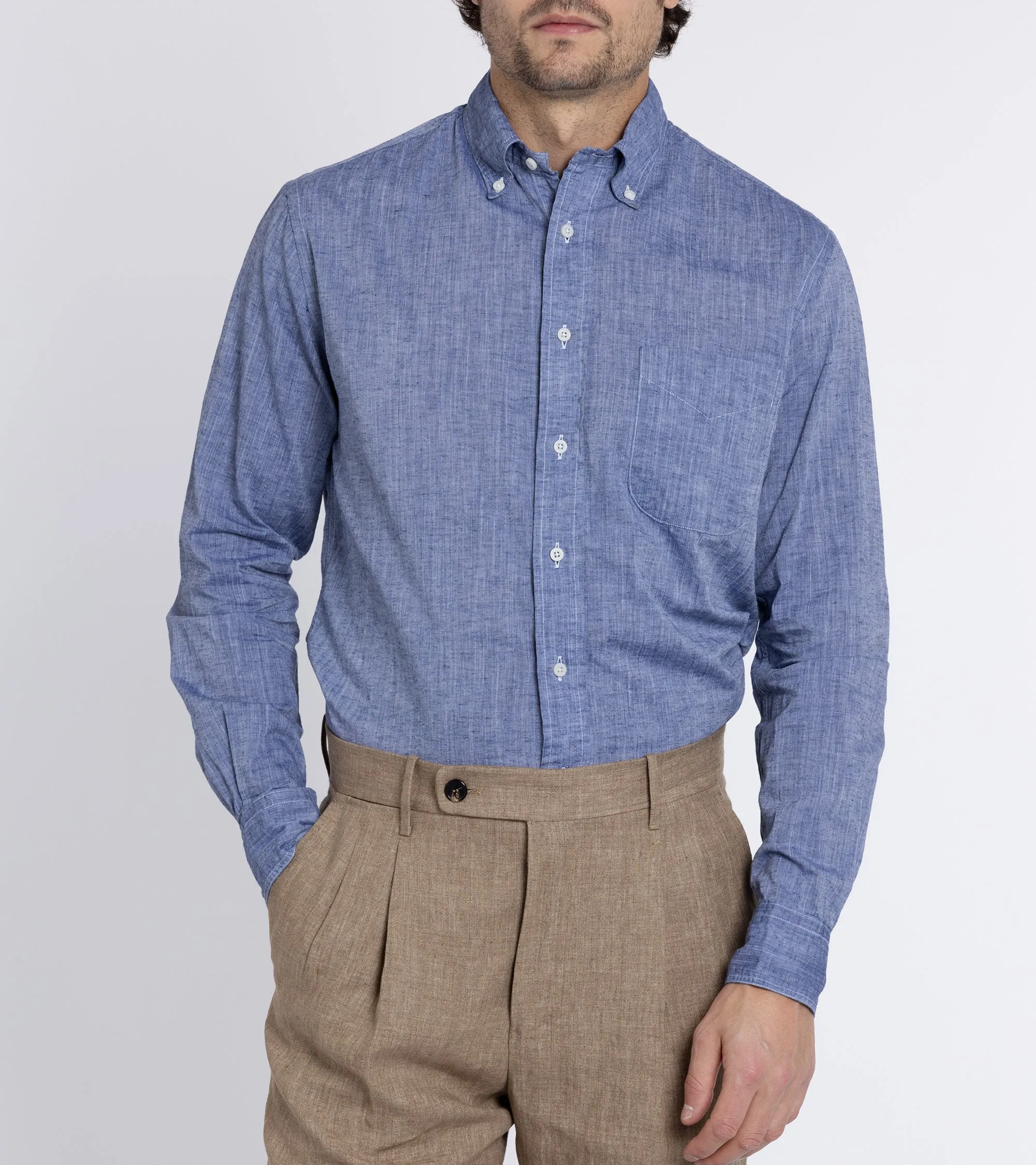 Gitman Vintage Japanese Cotton Linen Chambray Shirt: Blue