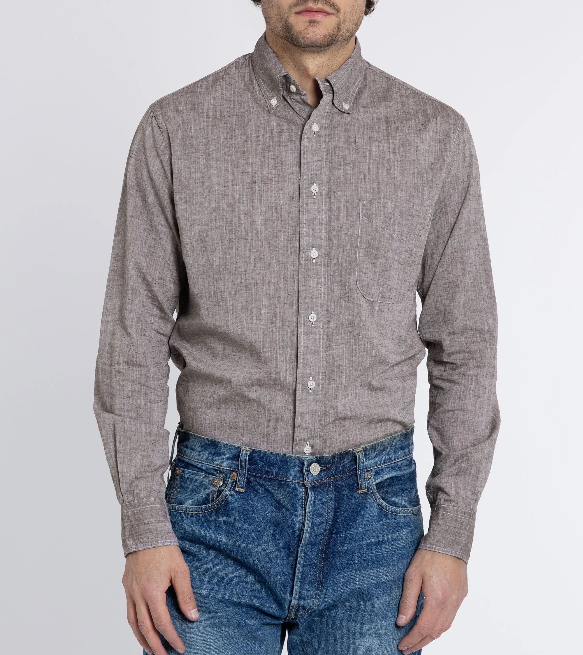 Gitman Vintage Japanese Cotton Linen Chambray Shirt: Brown
