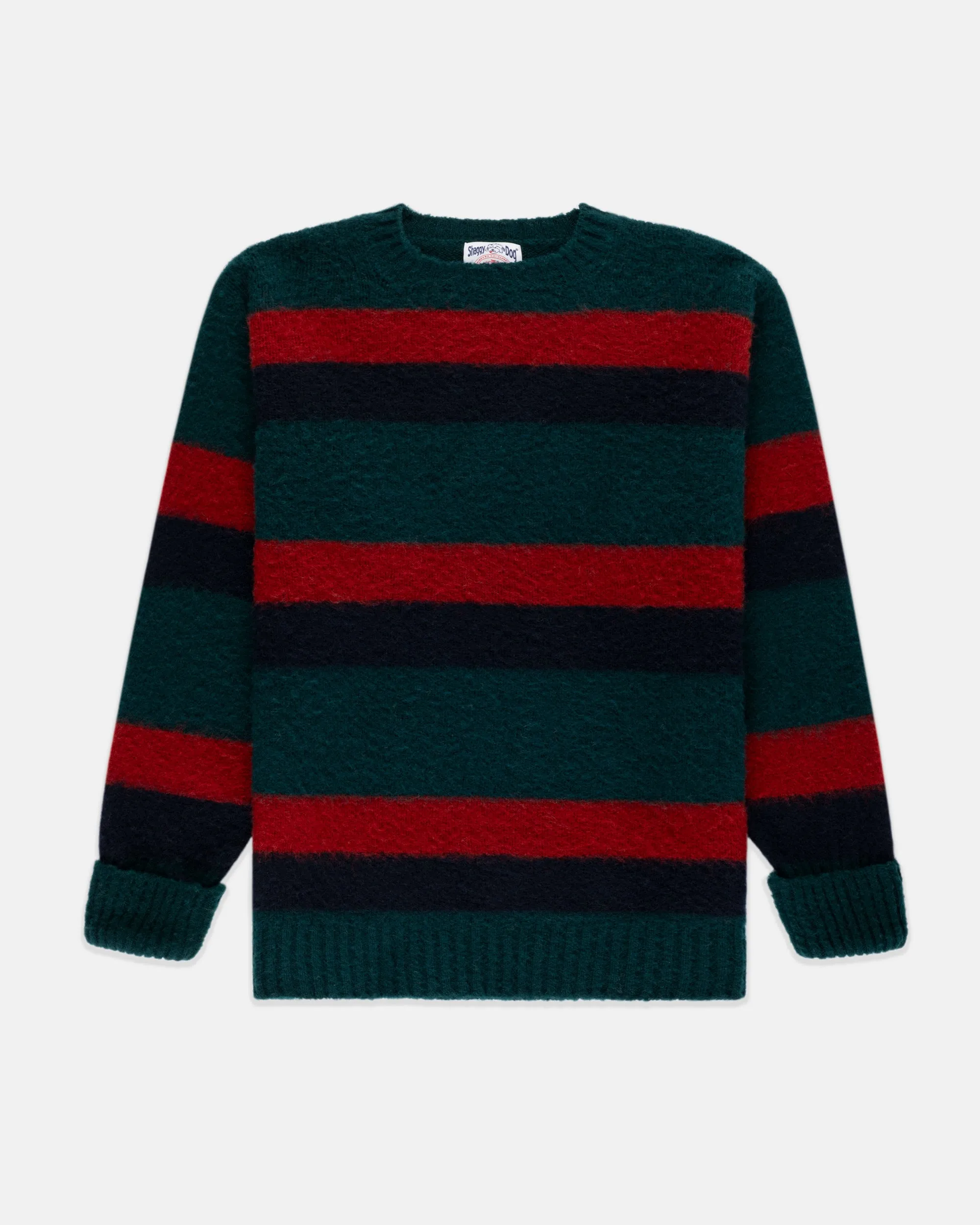 GREEN REGIMENTAL STRIPE SHAGGY DOG SWEATER