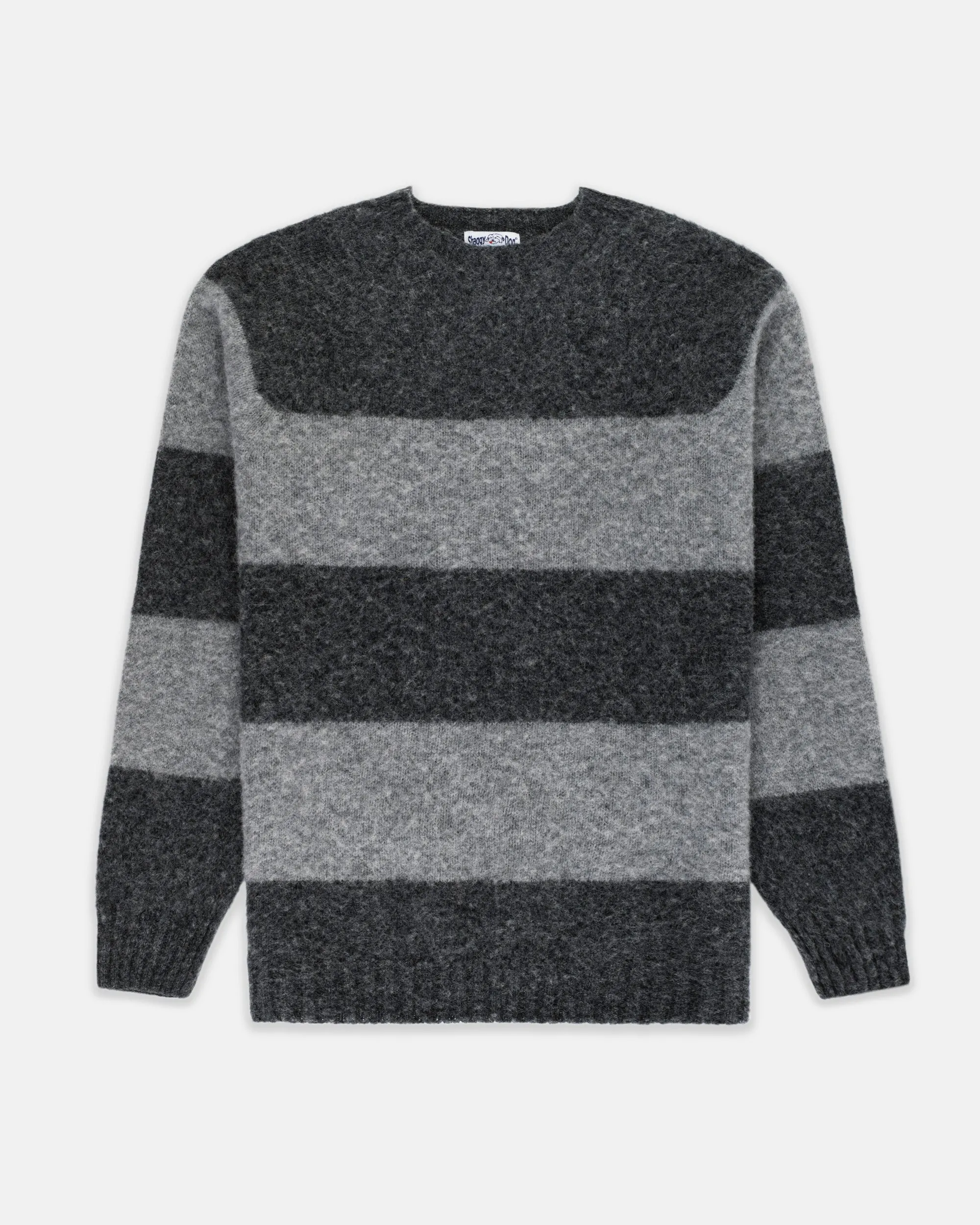 GREY BLOCK STRIPE SHAGGY DOG SWEATER - TRIM FIT