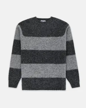 GREY BLOCK STRIPE SHAGGY DOG SWEATER - TRIM FIT
