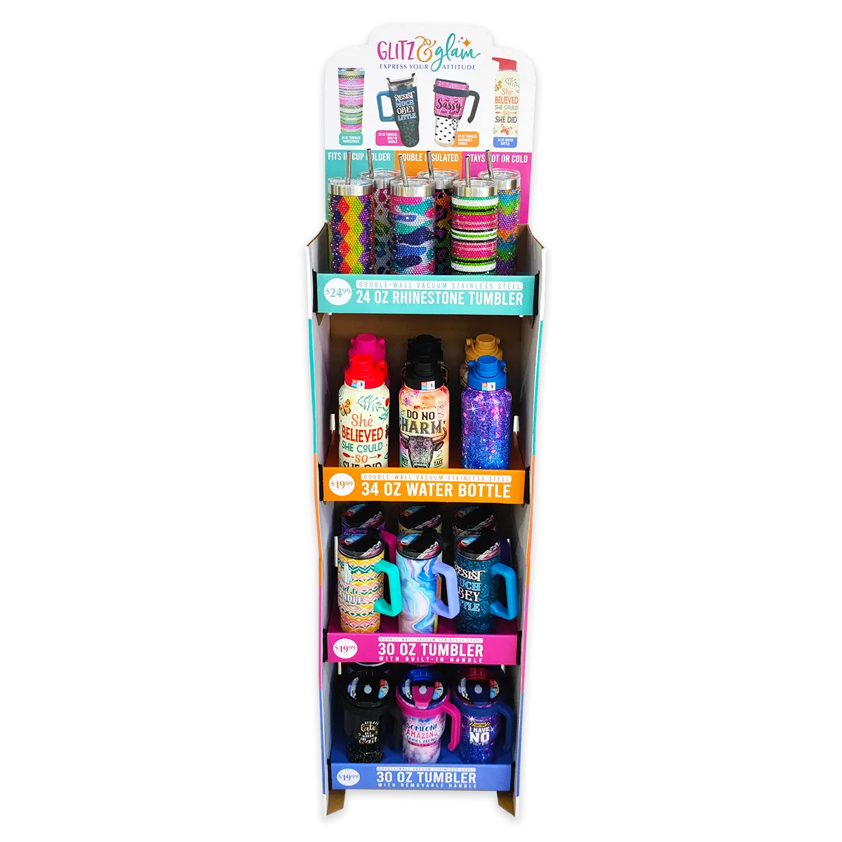 Insulated Drinkware Assortment Floor Display - 24 Pieces Per Retail Ready Display 88486