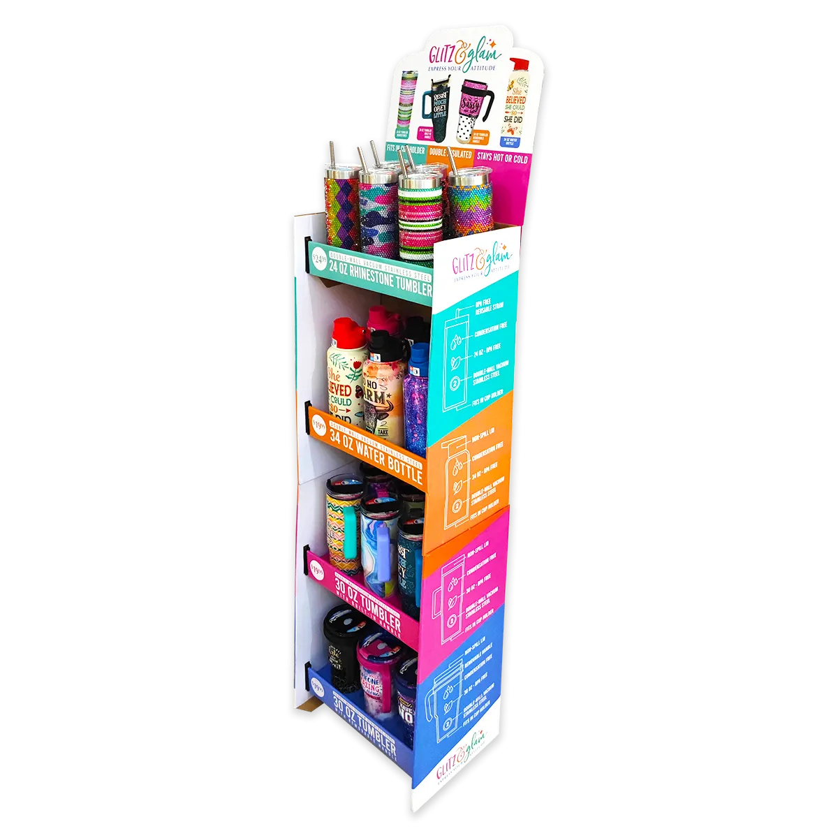 Insulated Drinkware Assortment Floor Display - 24 Pieces Per Retail Ready Display 88486