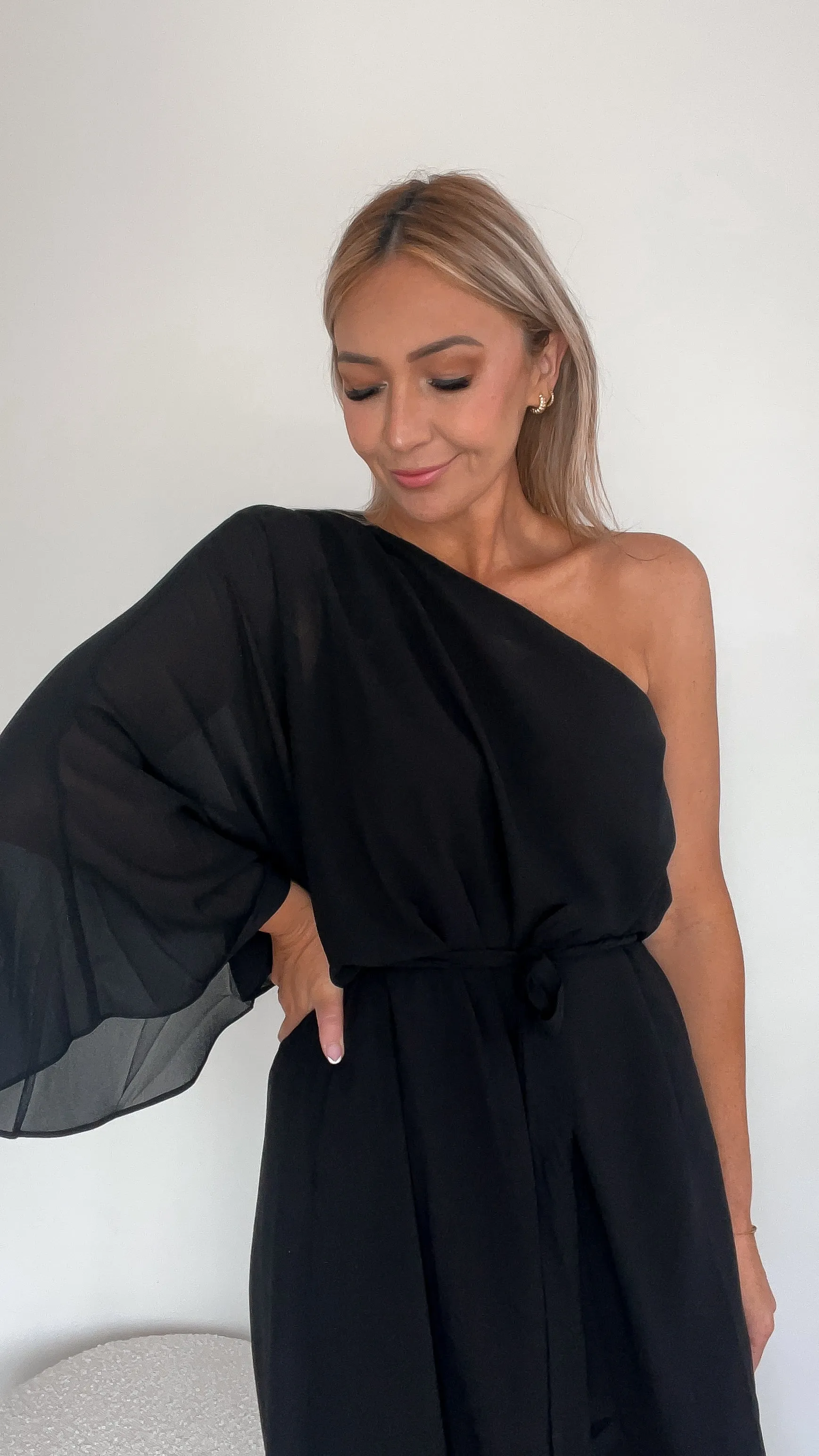 Jane James Saffron One Shoulder Dress Black