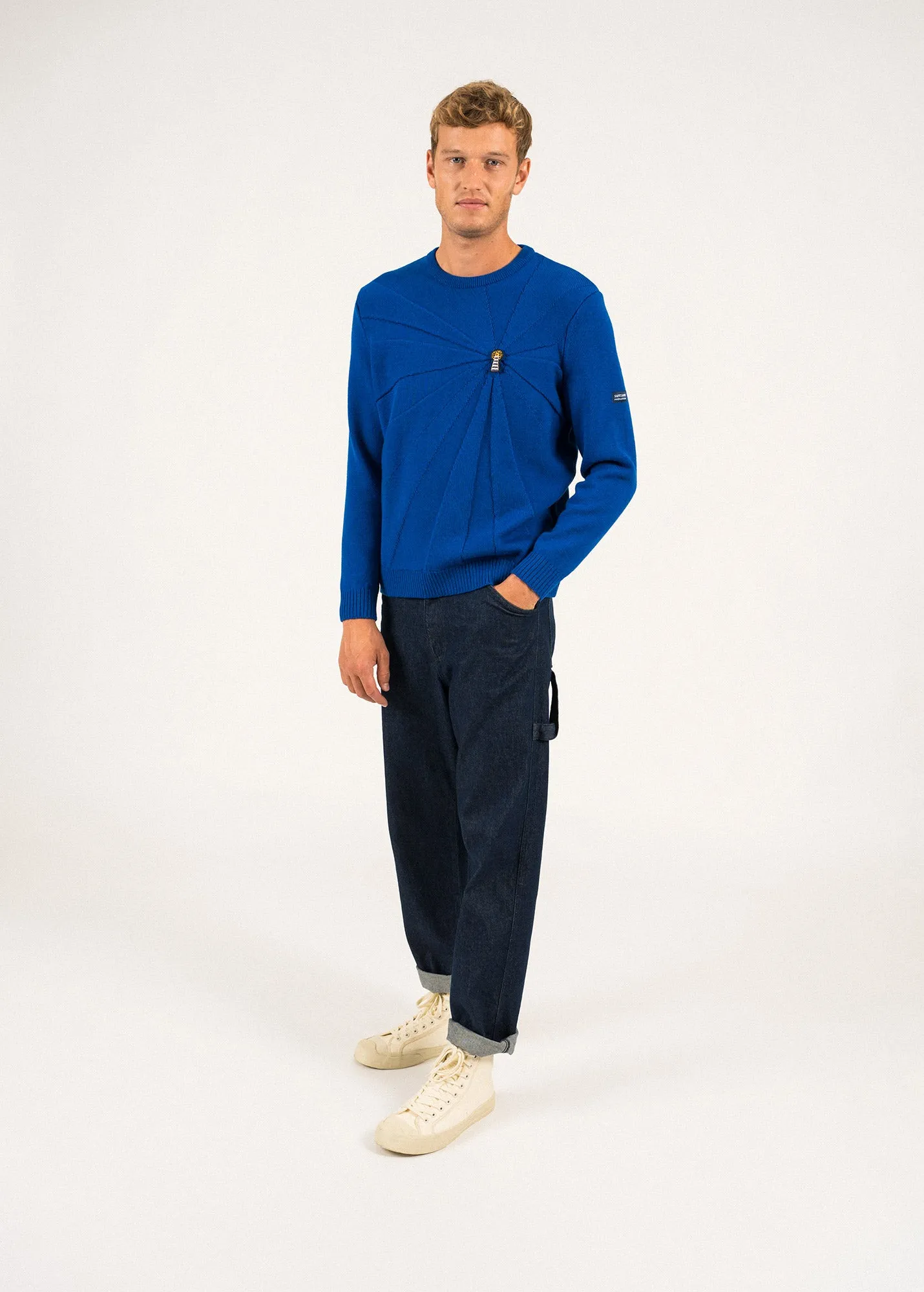 LIGHTHOUSE - Wool Sweater with lighthouse brooch by Macon & Lesquoy (ROYAL BLUE)