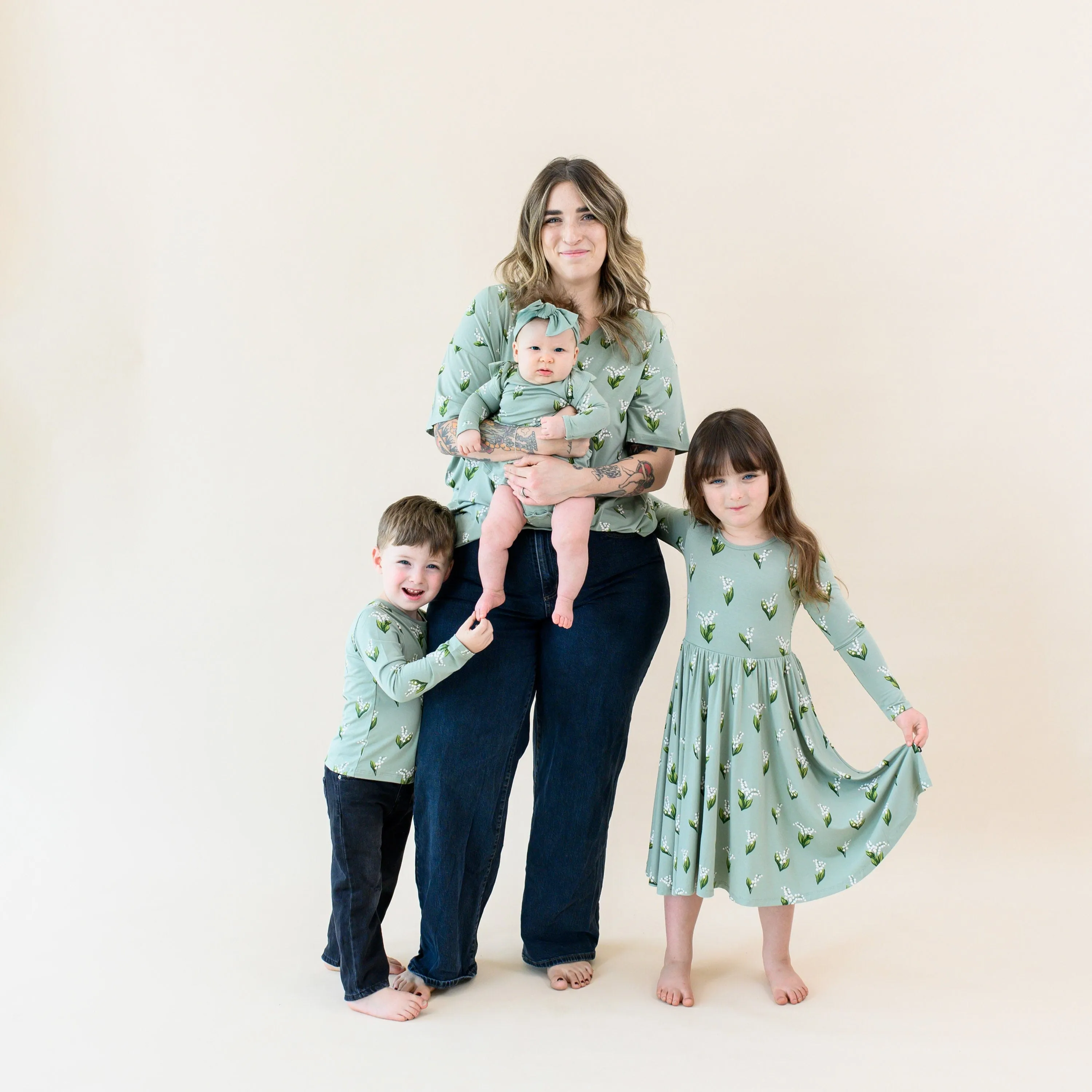 Long Sleeve Twirl Dress in Thyme Lily