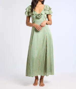 Lucie Dress In Almond/green Stripe