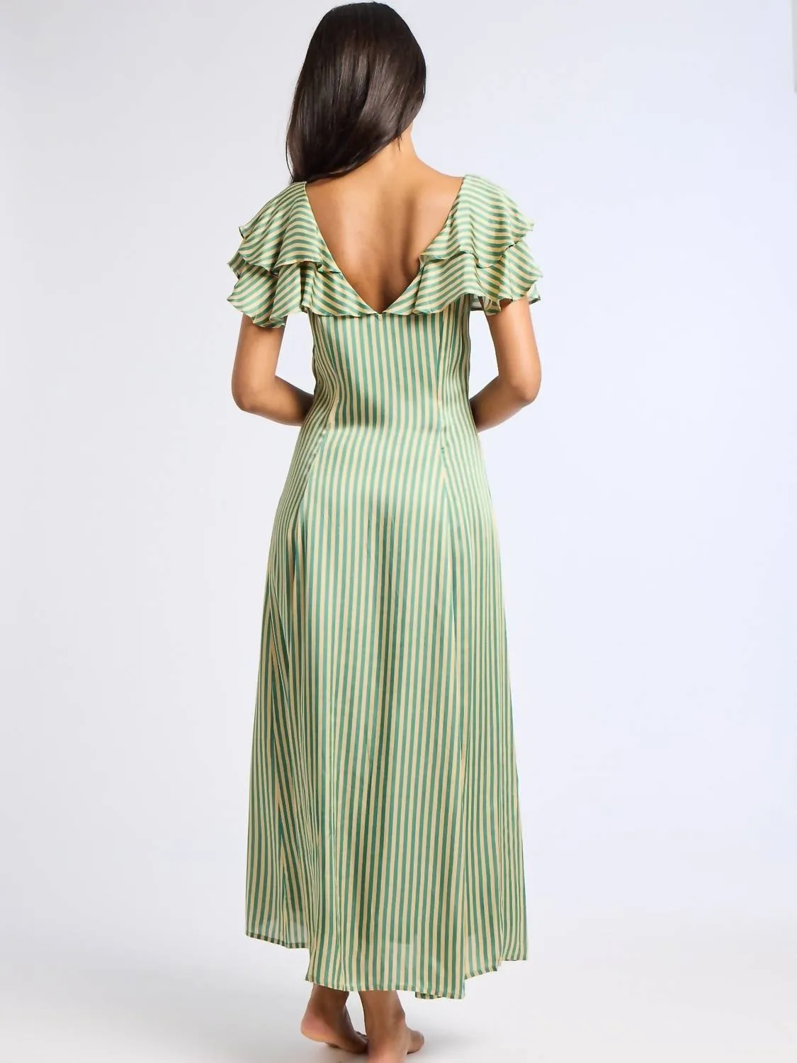 Lucie Dress In Almond/green Stripe