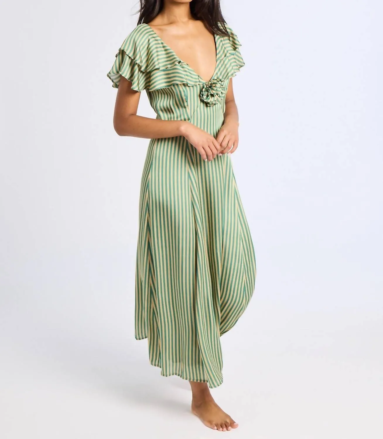 Lucie Dress In Almond/green Stripe
