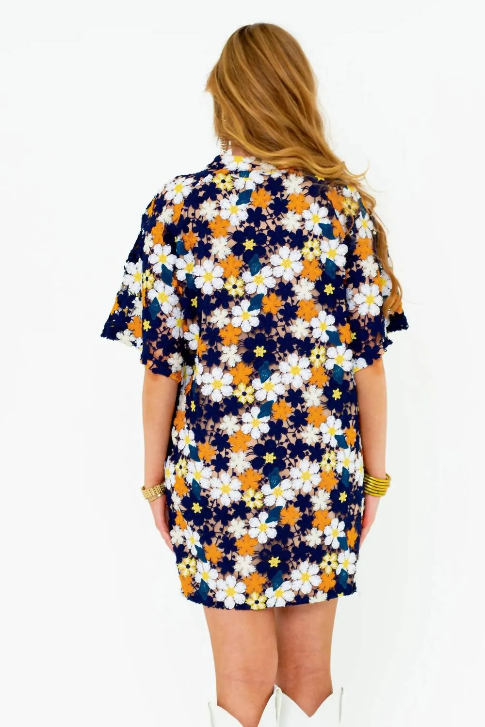Lulu Short Sleeve Mini Caftan In Navy Blaze