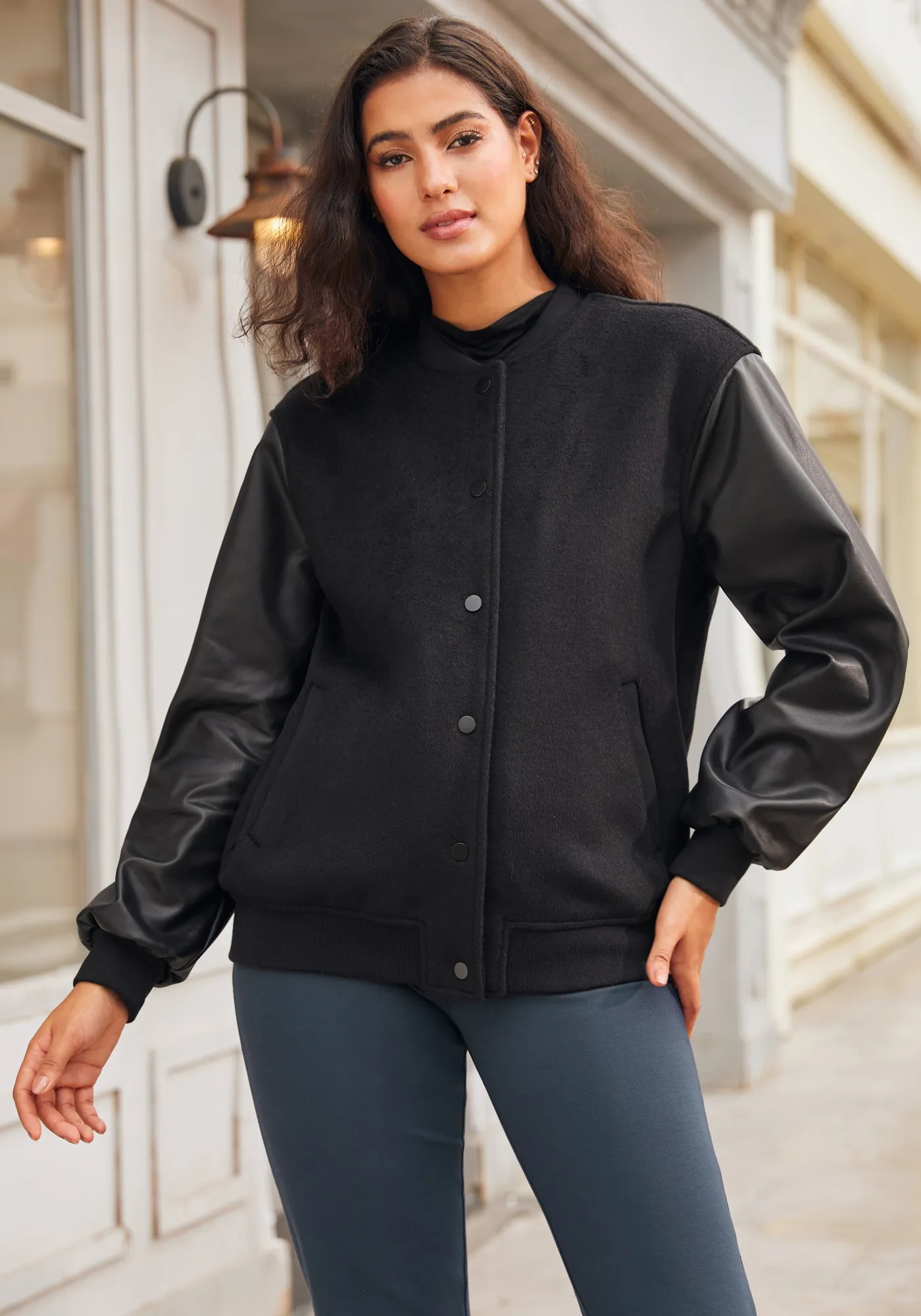 LuxeWool Varsity Jacket (Black)