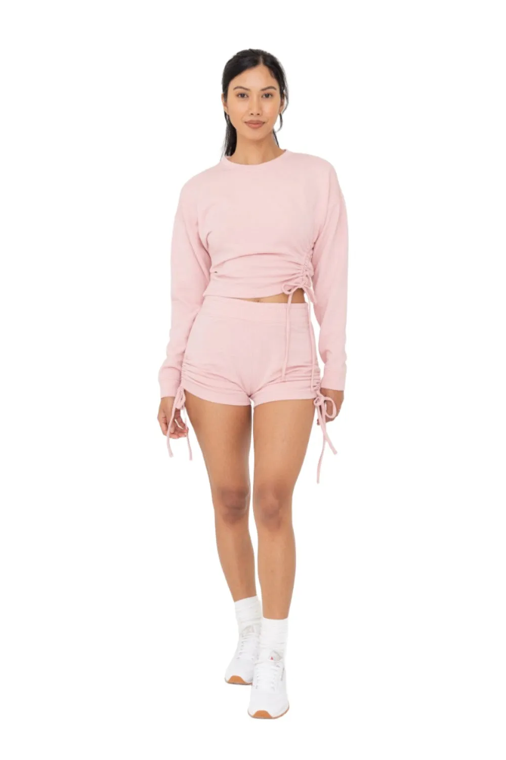Mono B Fleece Side Cinch Long Sleeve Crewneck Top KTR12188