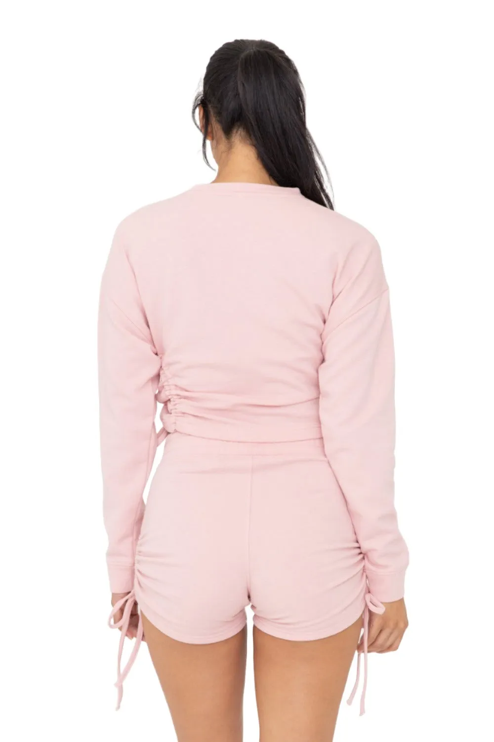 Mono B Fleece Side Cinch Long Sleeve Crewneck Top KTR12188