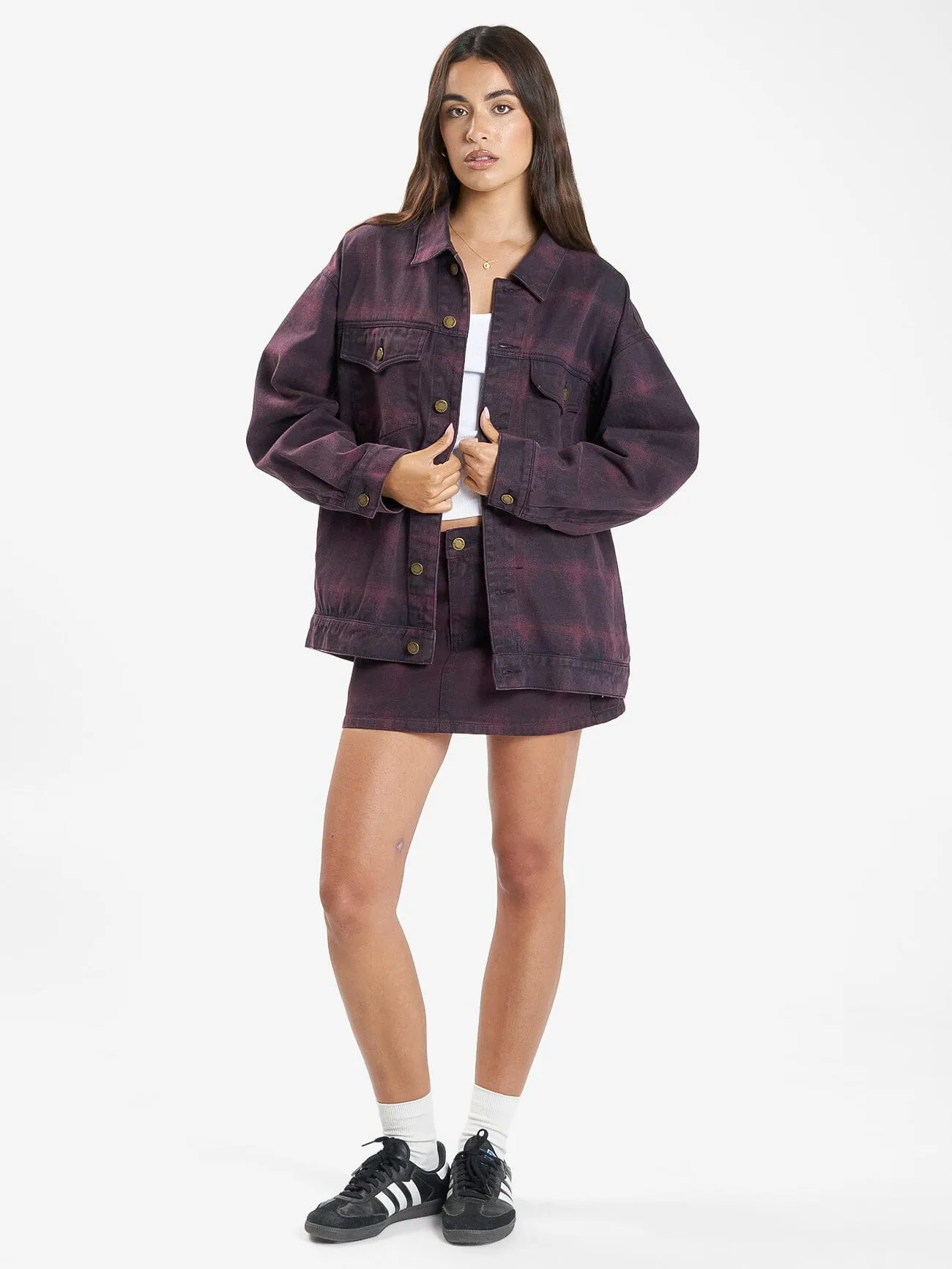 Morgan Barrio Check Jacket - Deep Plum