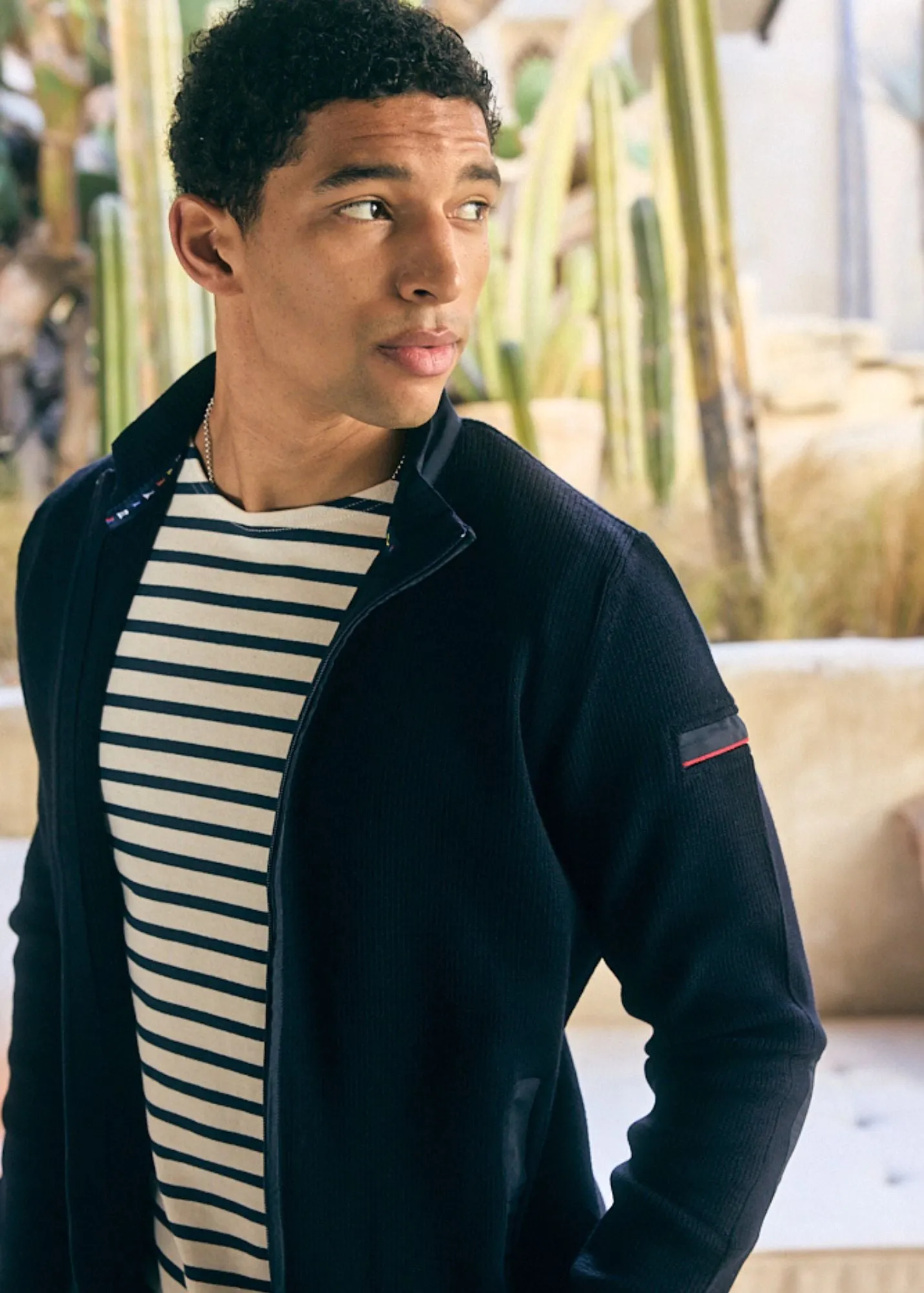 NAVIGATEUR - Comfortable Knit Cardigan with Zip (NAVY)