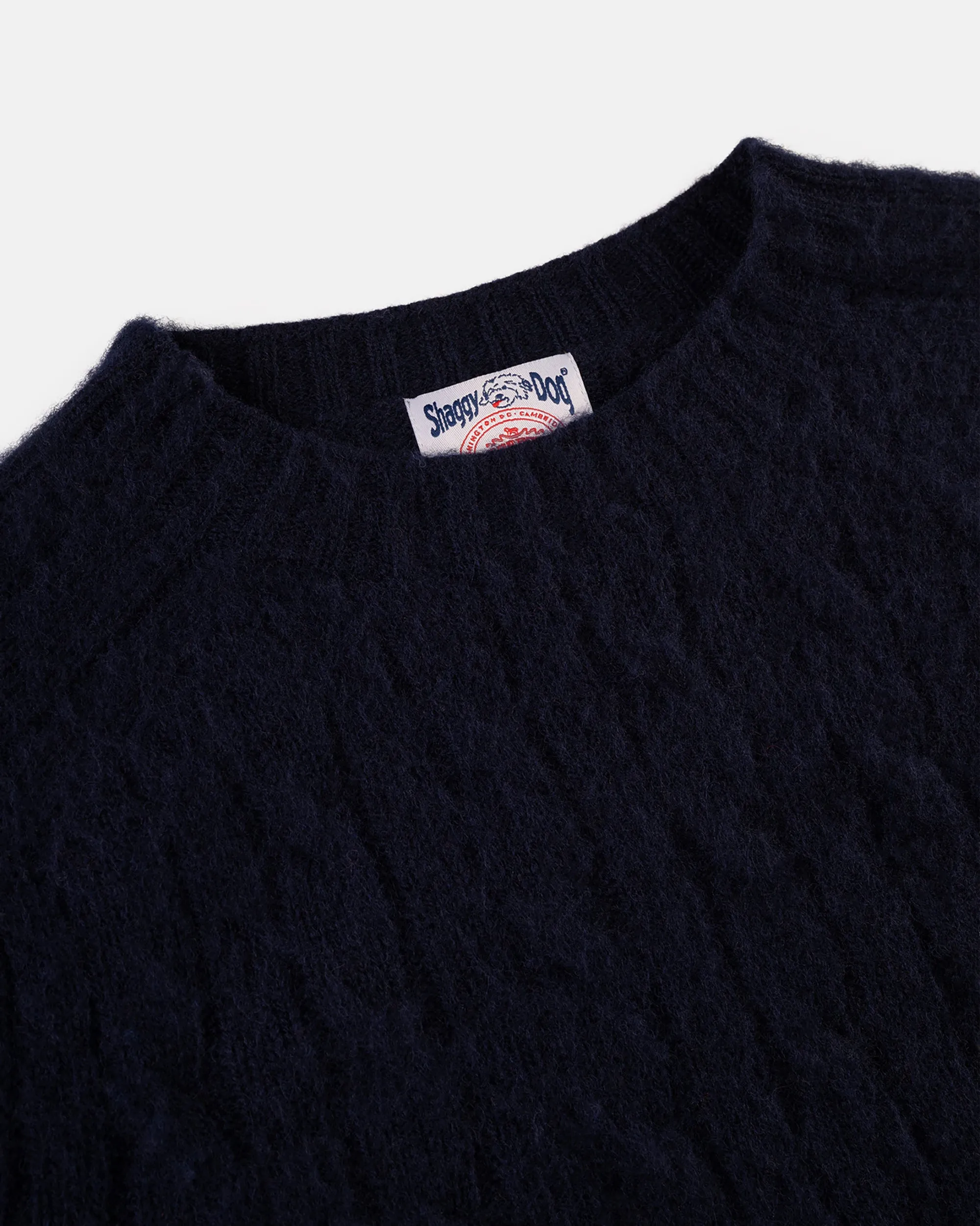 NAVY SHAGGY DOG CABLE CREWNECK SWEATER
