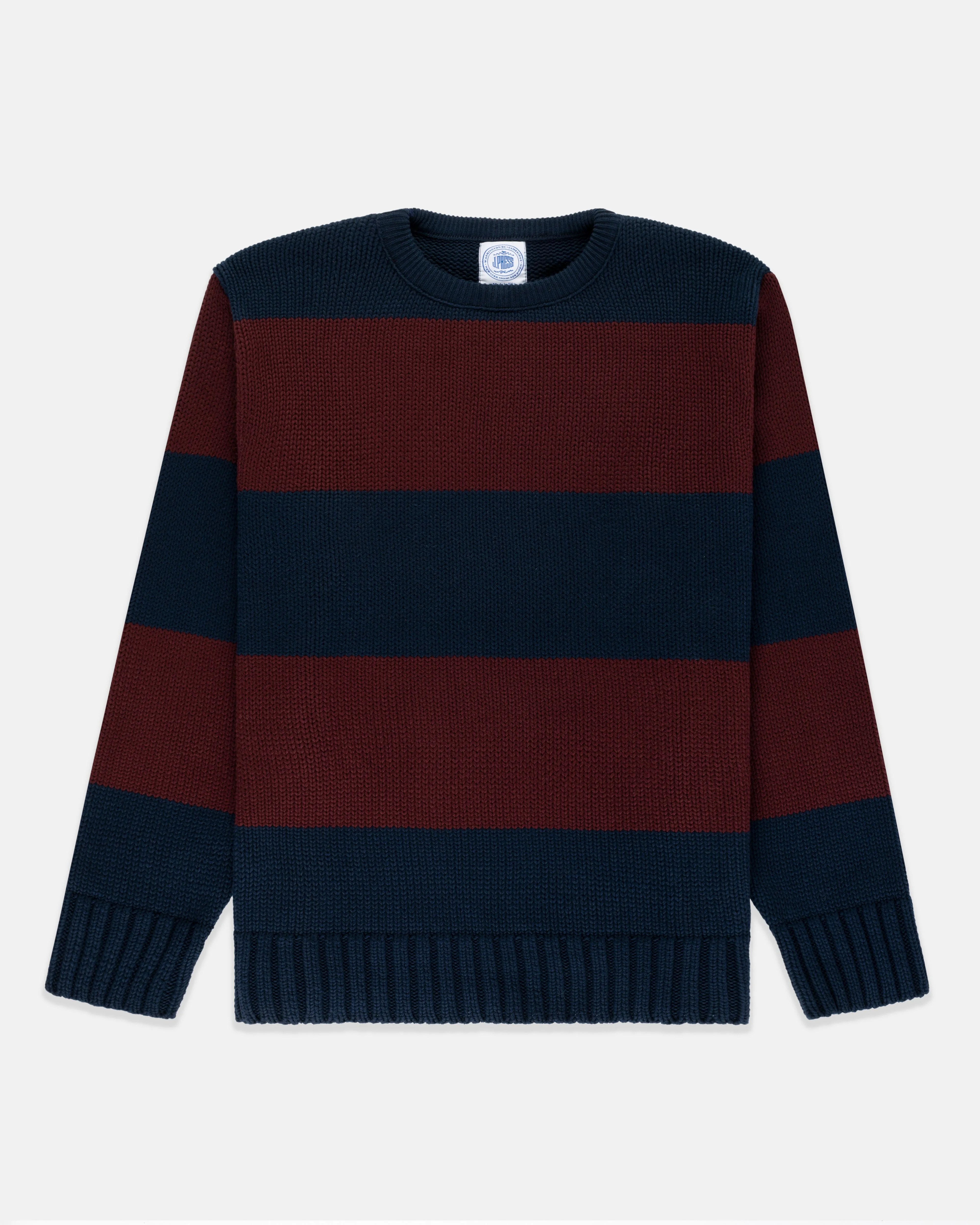 NAVY/BURGUNDY CHUNKY COTTON STRIPE SWEATER