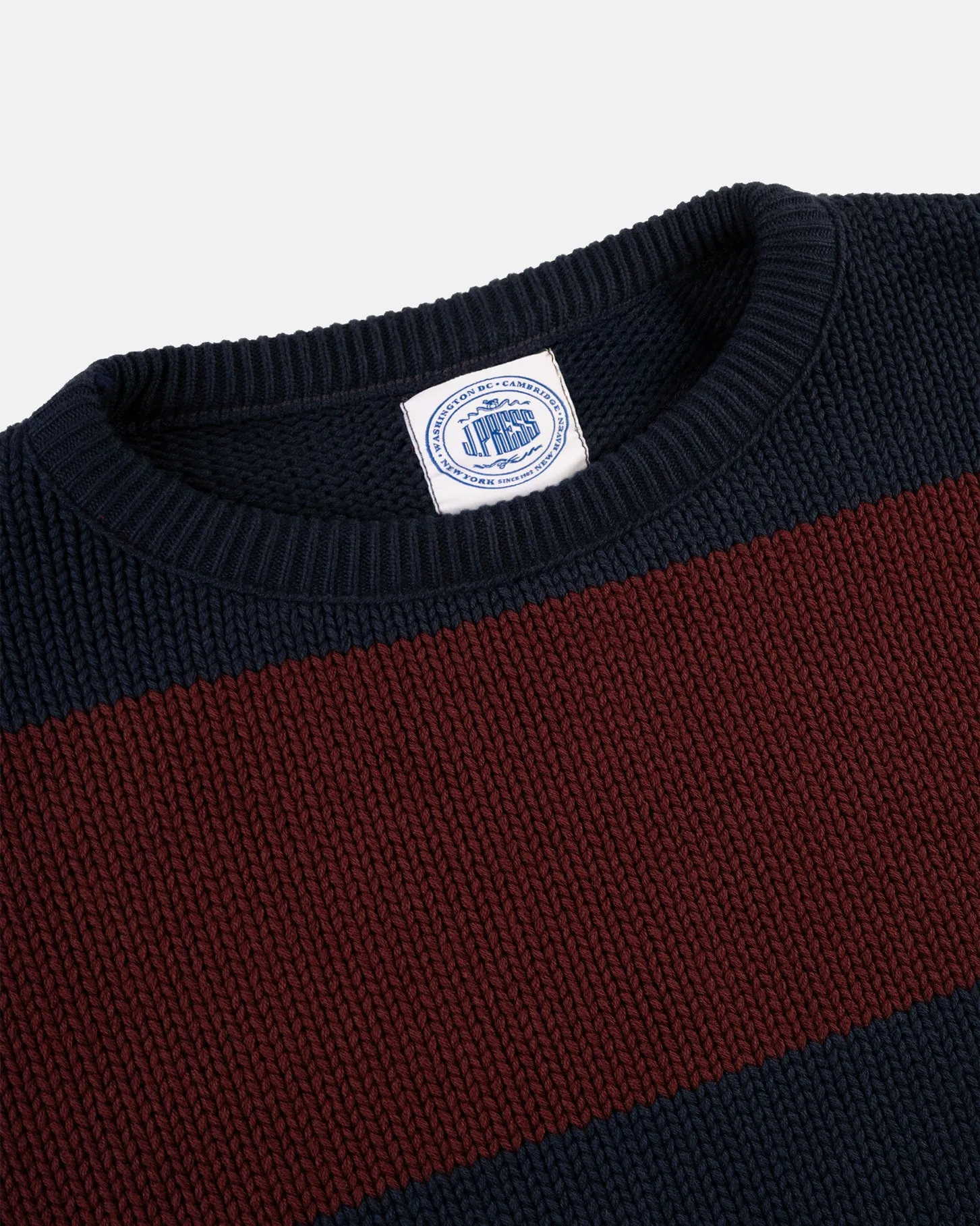 NAVY/BURGUNDY CHUNKY COTTON STRIPE SWEATER