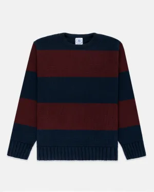 NAVY/BURGUNDY CHUNKY COTTON STRIPE SWEATER