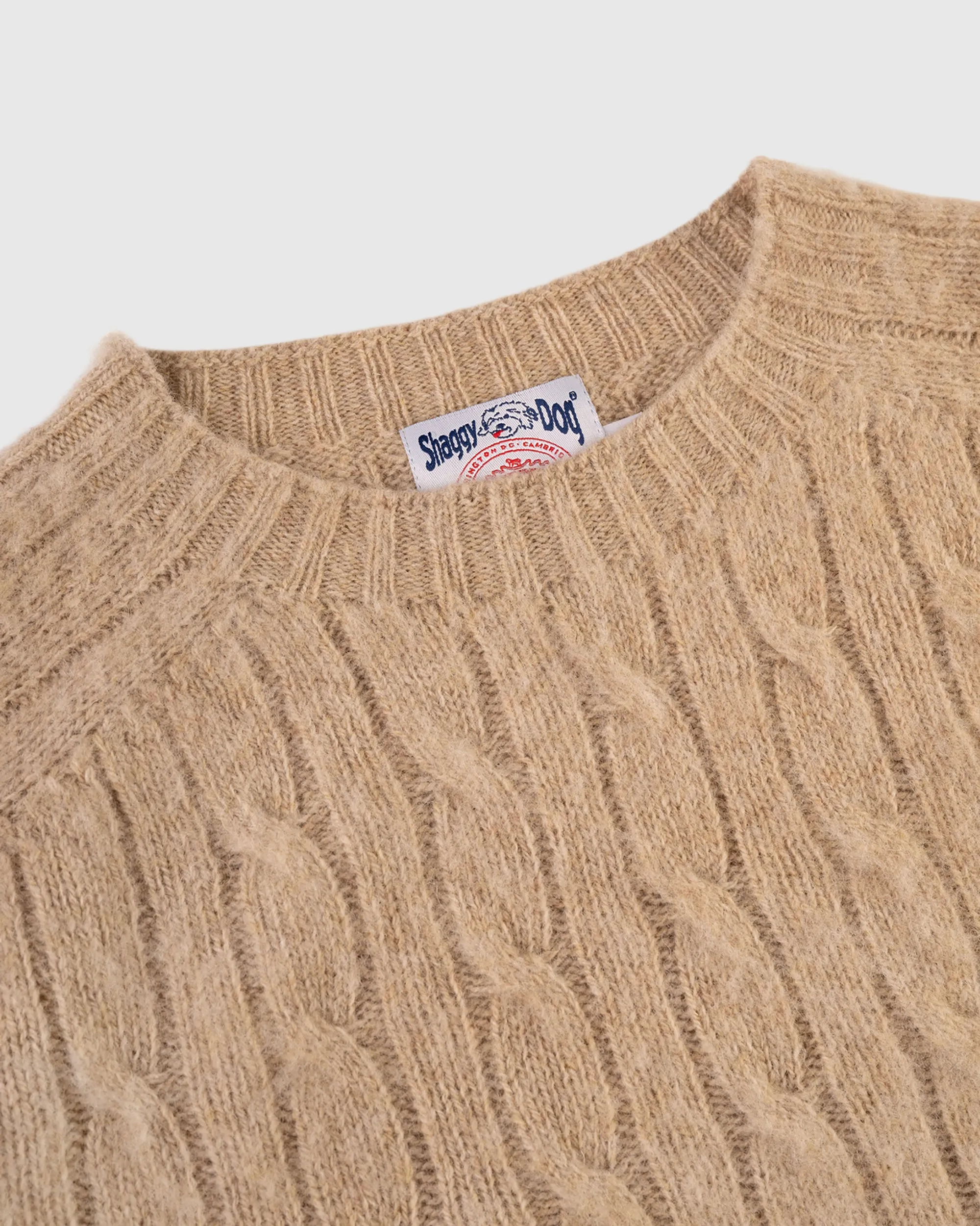 OATMEAL SHAGGY DOG CABLE CREWNECK SWEATER