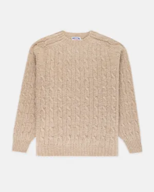 OATMEAL SHAGGY DOG CABLE CREWNECK SWEATER