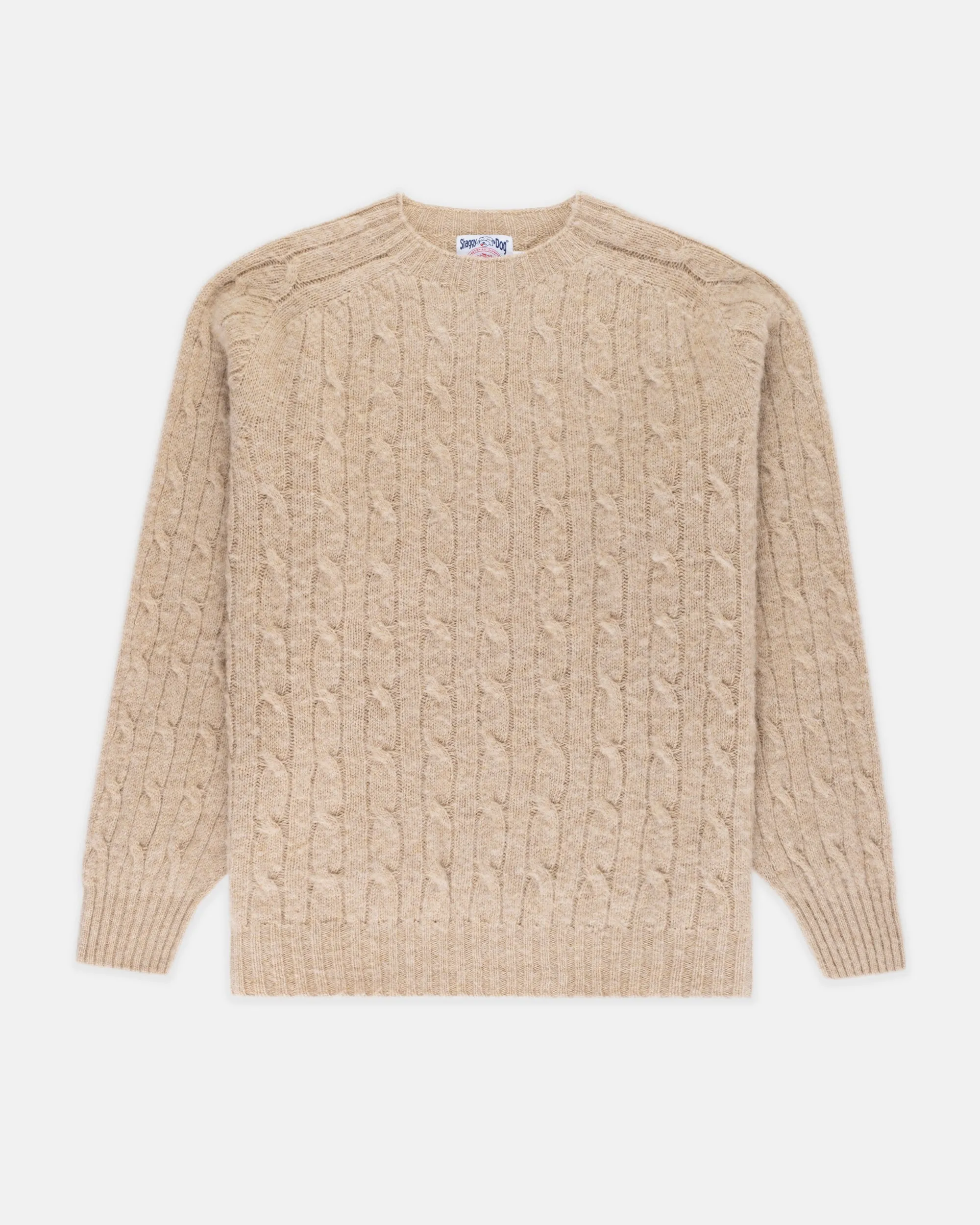 OATMEAL SHAGGY DOG CABLE CREWNECK SWEATER