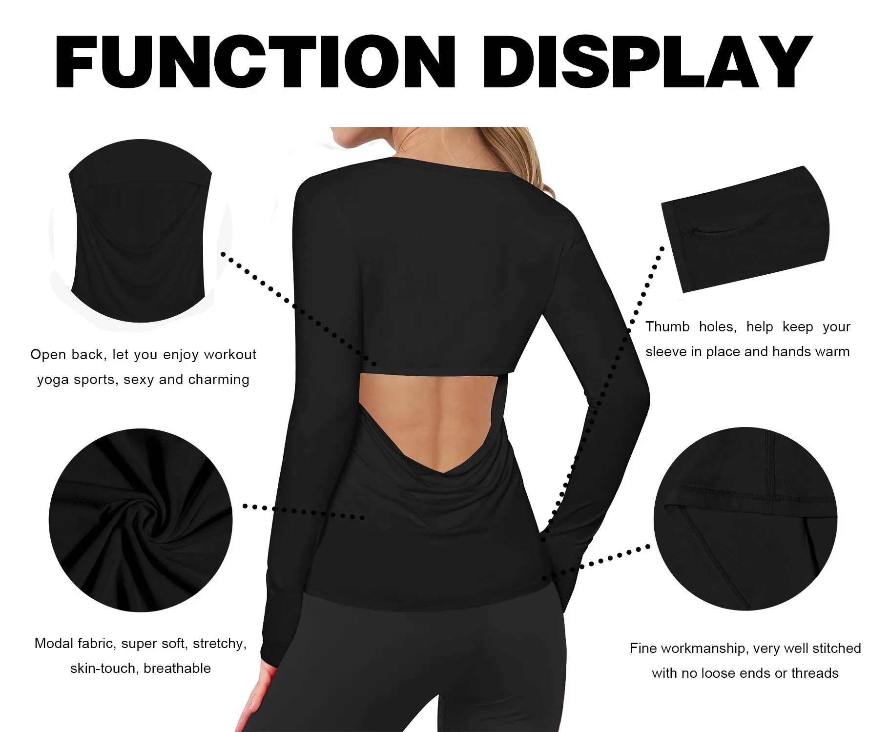 Open Back Long Sleeve Tops black_Pilates