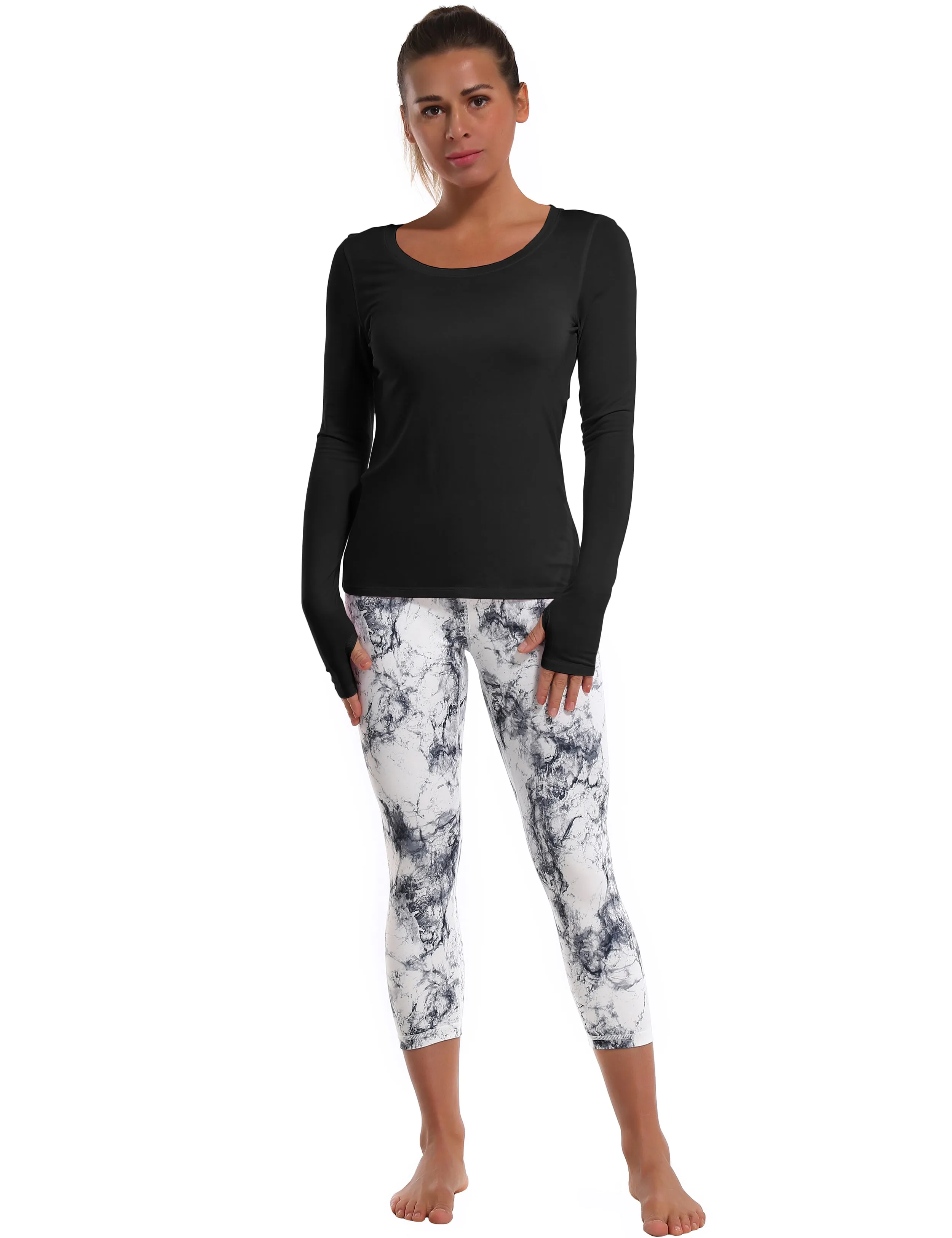 Open Back Long Sleeve Tops black_Pilates