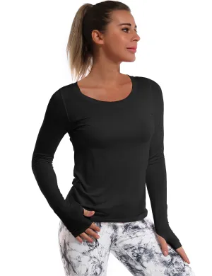 Open Back Long Sleeve Tops black_Pilates
