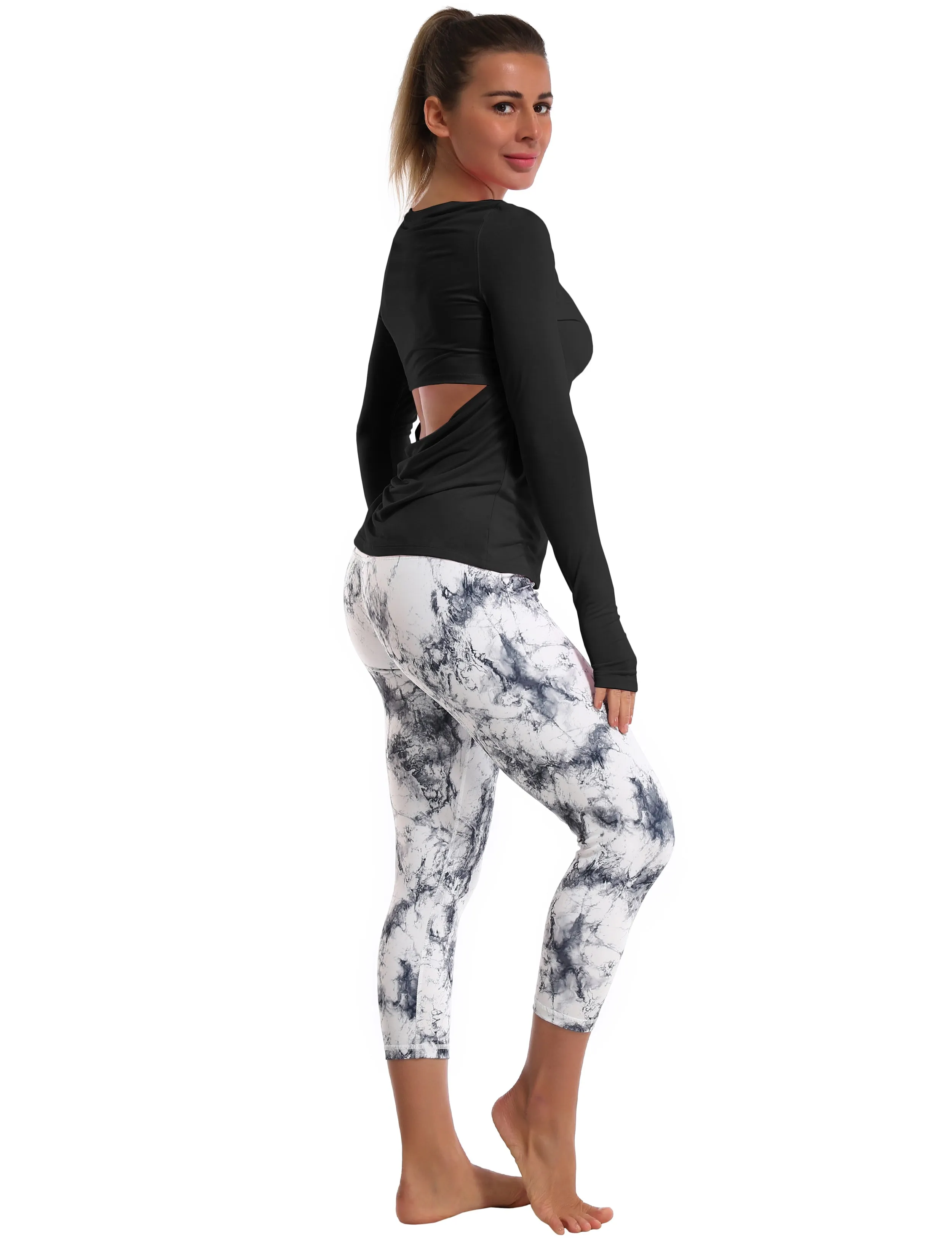 Open Back Long Sleeve Tops black_Pilates