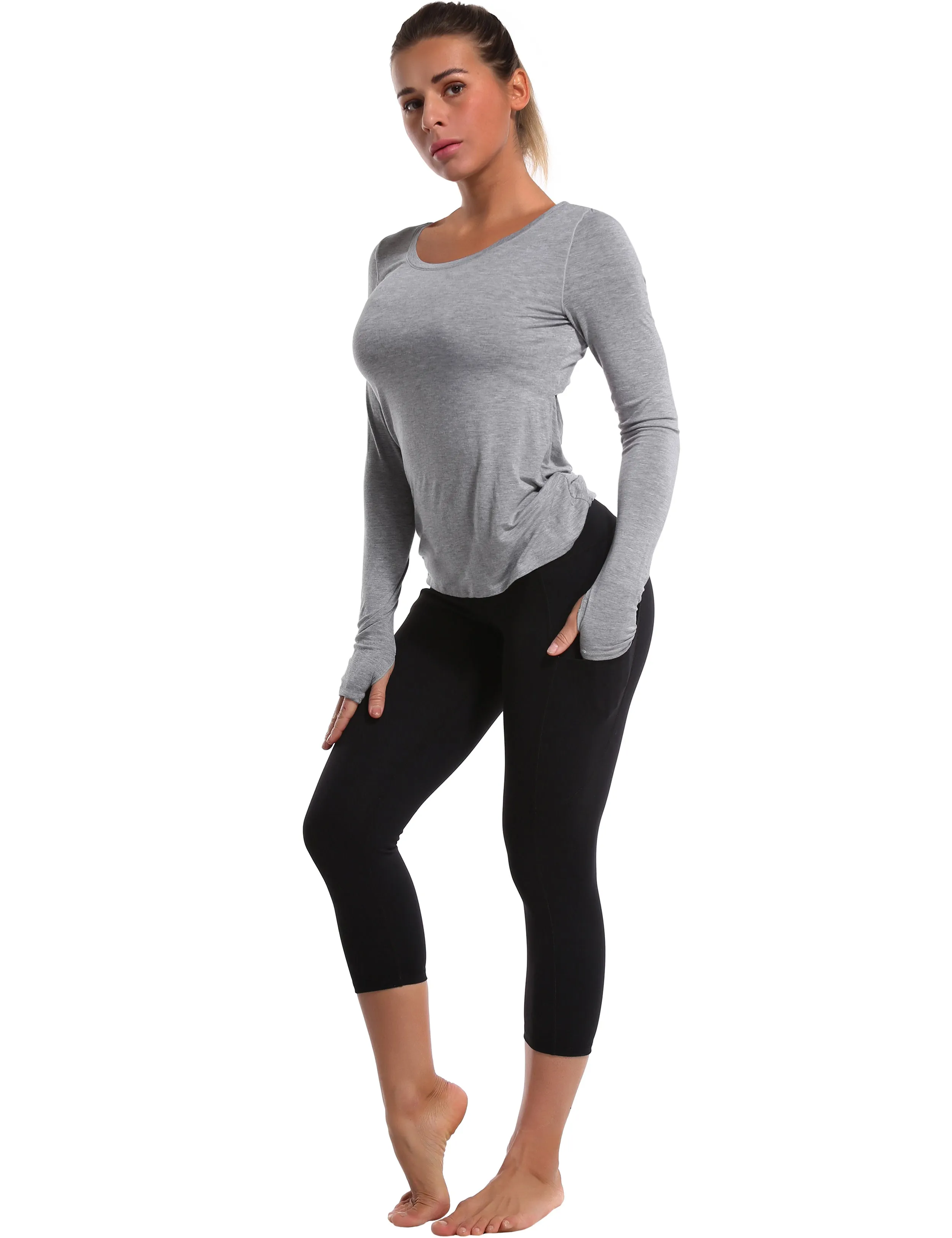 Open Back Long Sleeve Tops heathergray_Jogging