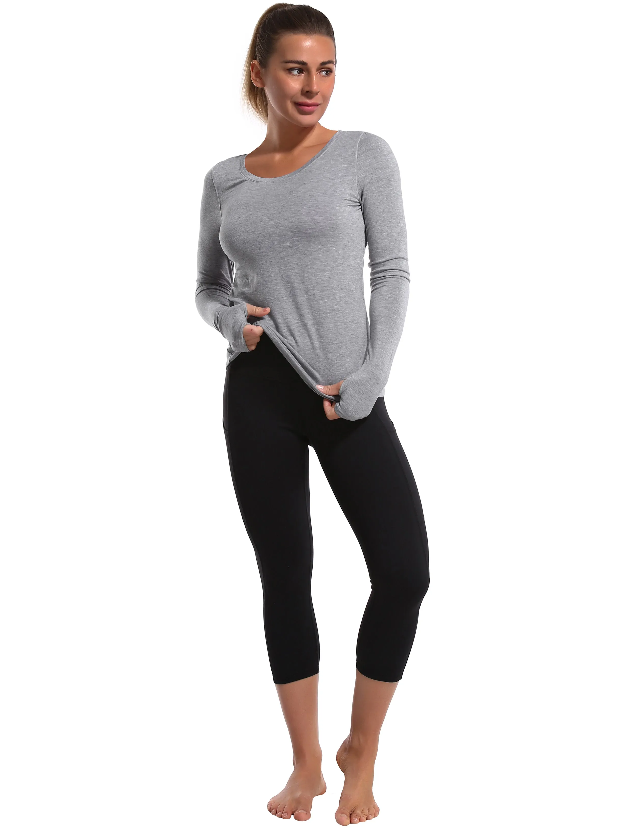 Open Back Long Sleeve Tops heathergray_Jogging