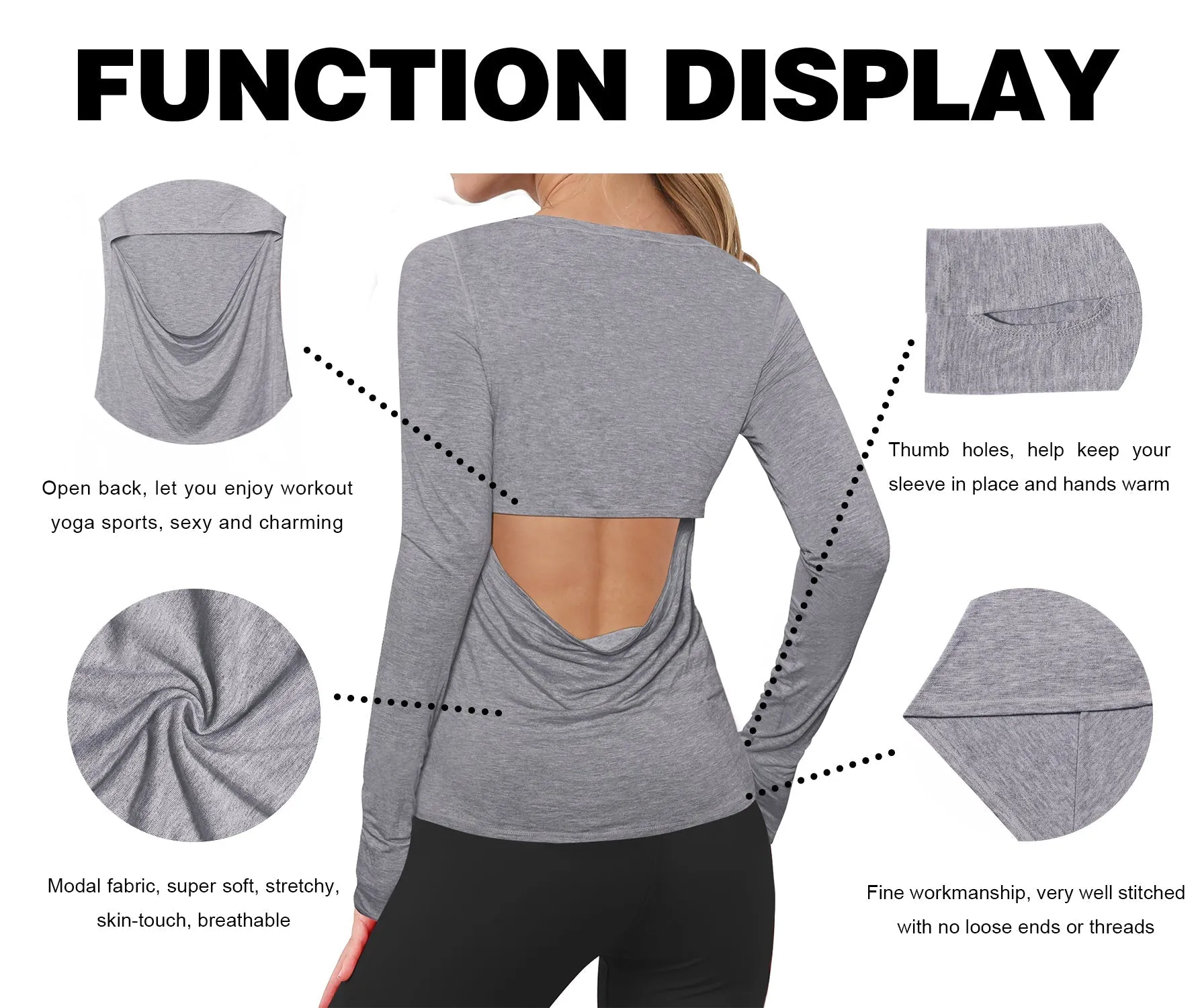 Open Back Long Sleeve Tops heathergray_Jogging