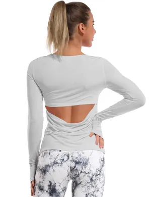 Open Back Long Sleeve Tops lightgray_Gym
