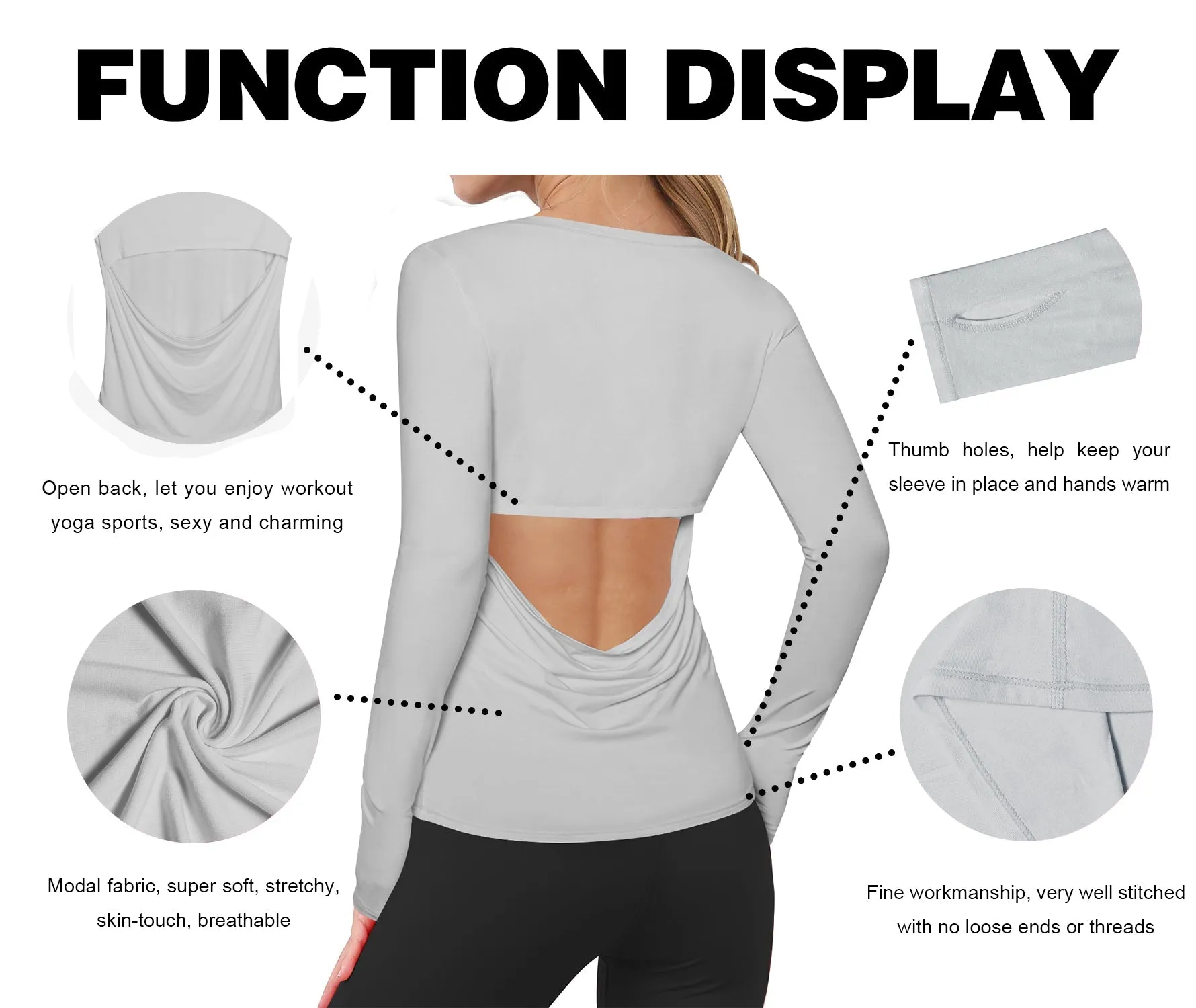 Open Back Long Sleeve Tops lightgray_Gym