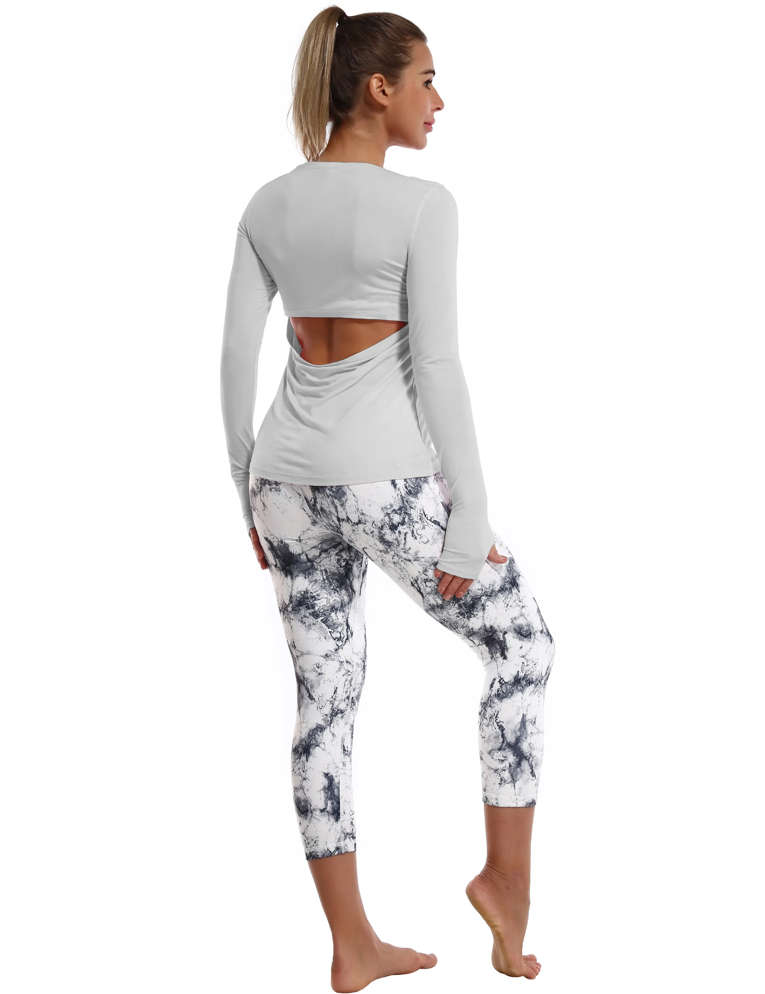 Open Back Long Sleeve Tops lightgray_Gym