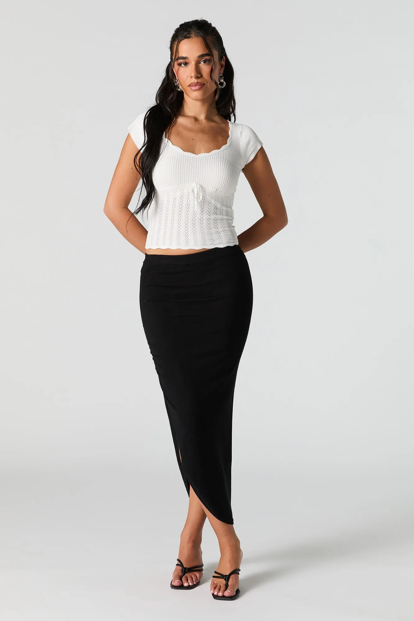 Pointelle Knit Scoop Neck Short Sleeve Top