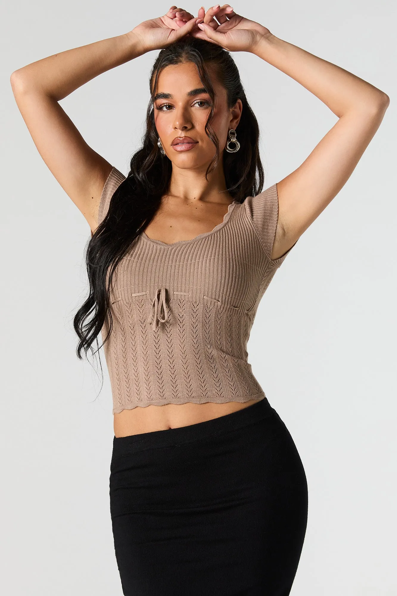 Pointelle Knit Scoop Neck Short Sleeve Top