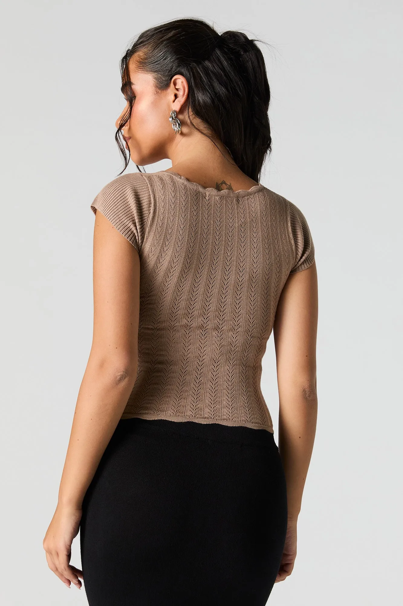 Pointelle Knit Scoop Neck Short Sleeve Top