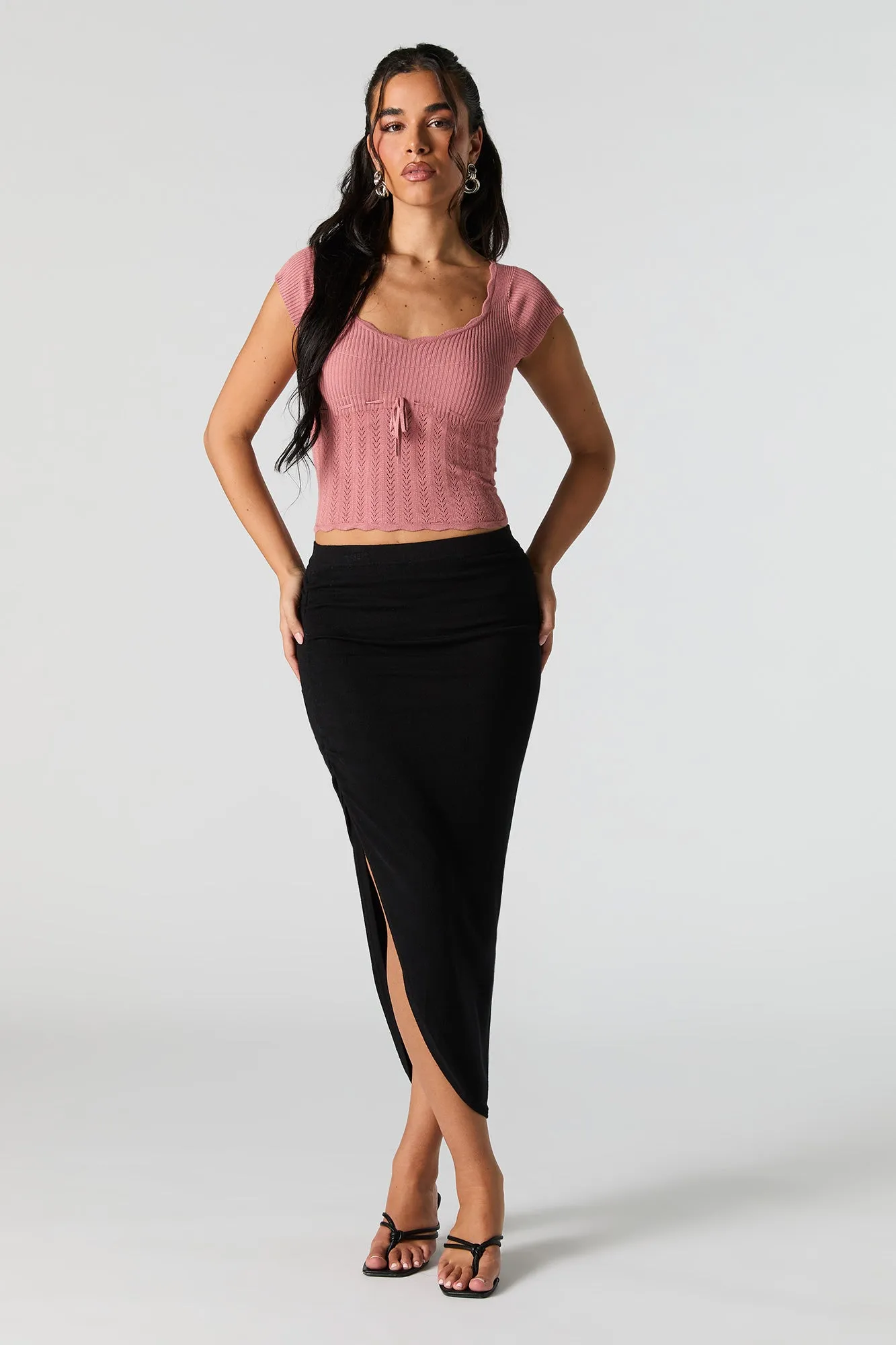 Pointelle Knit Scoop Neck Short Sleeve Top