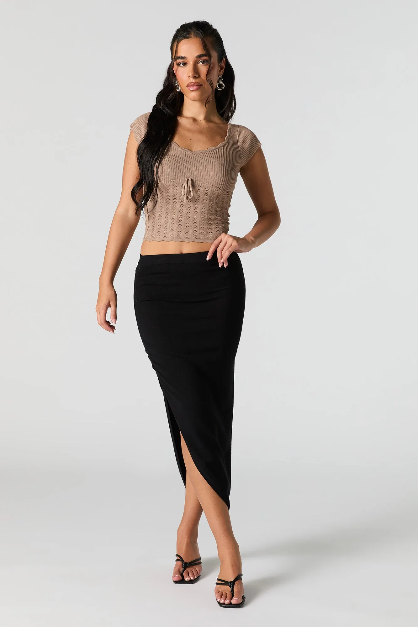 Pointelle Knit Scoop Neck Short Sleeve Top